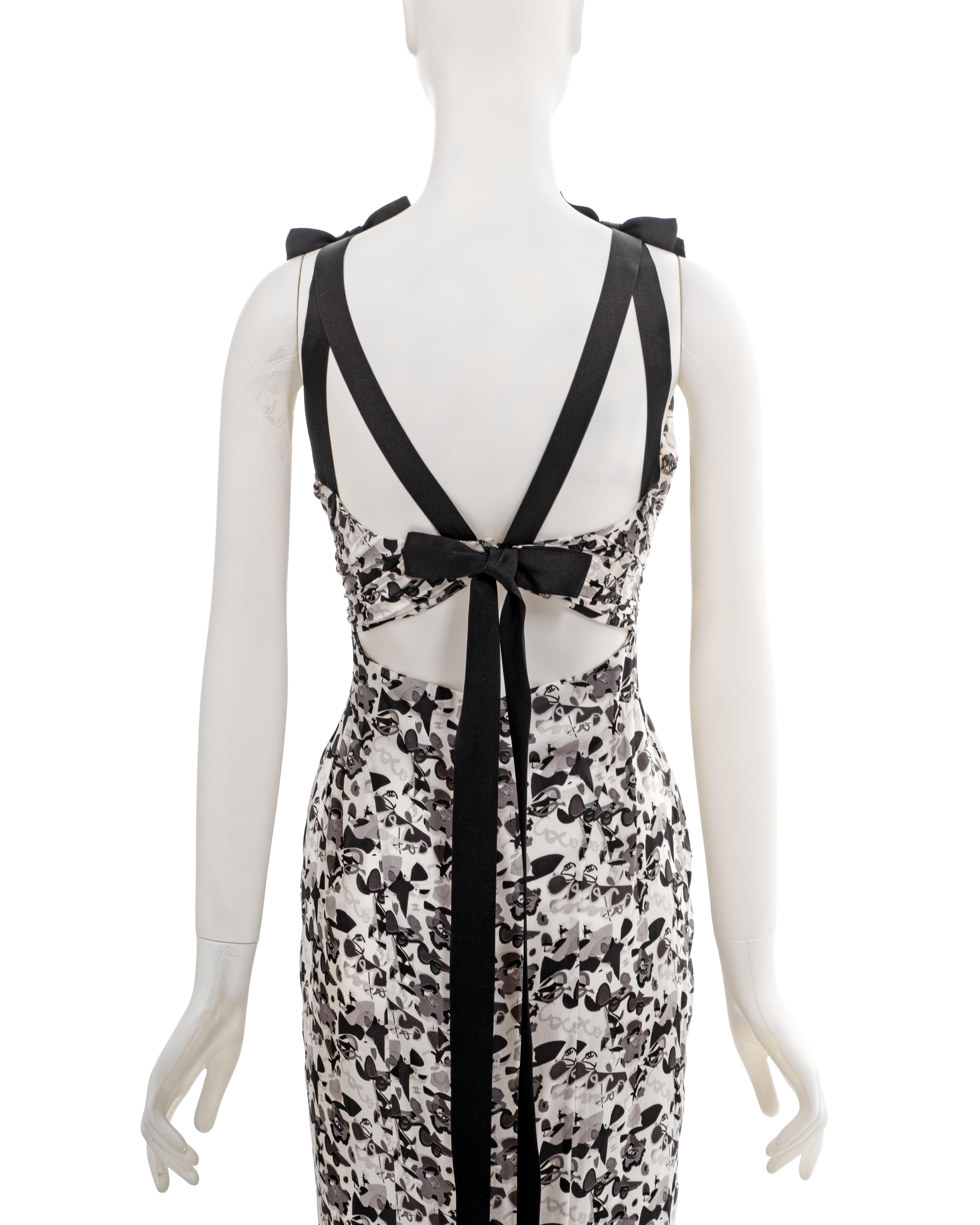Chanel by Karl Lagerfeld white printed silk evening dress with bows, ss 2005  For Sale 6