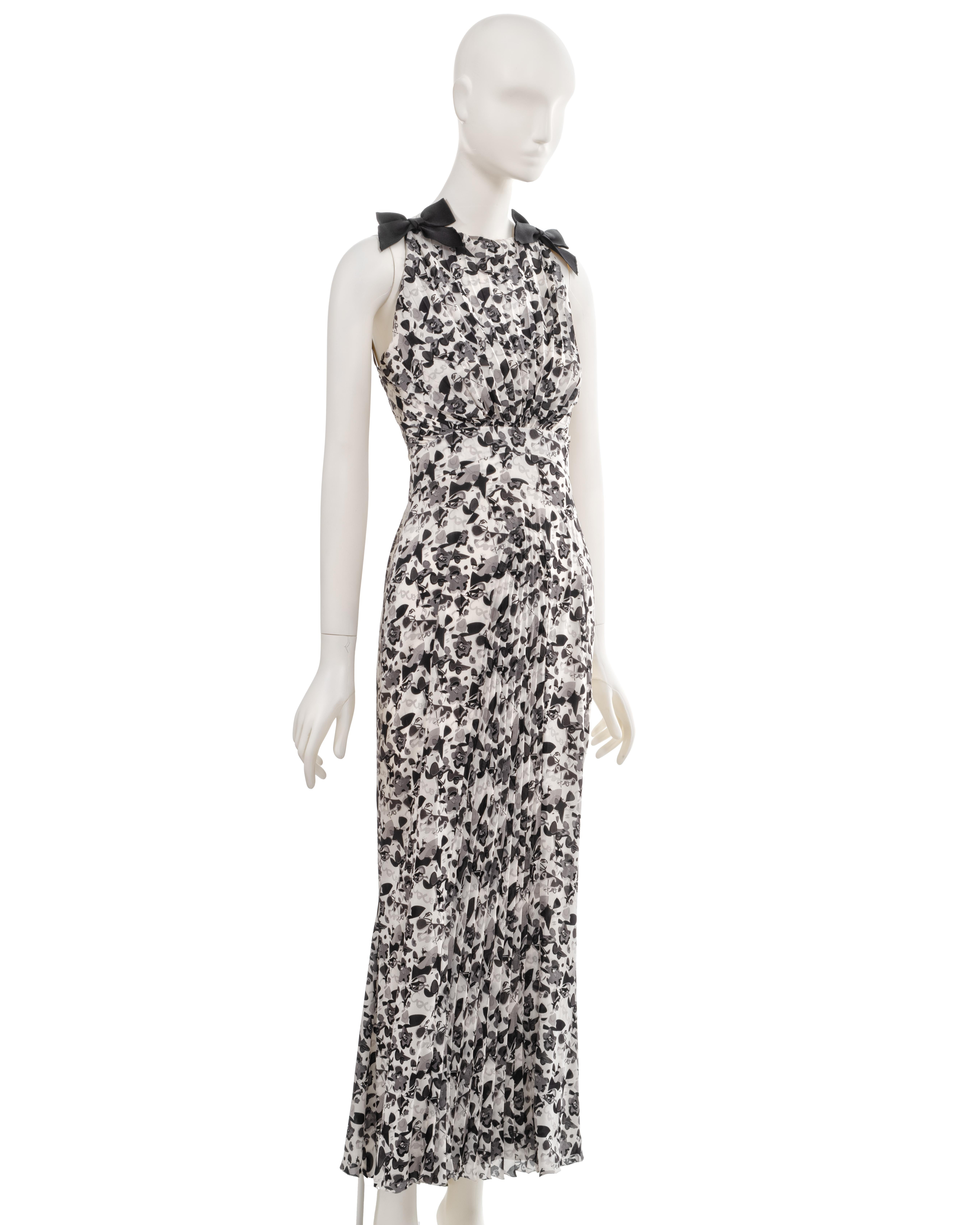 Women's Chanel by Karl Lagerfeld white printed silk evening dress with bows, ss 2005  For Sale
