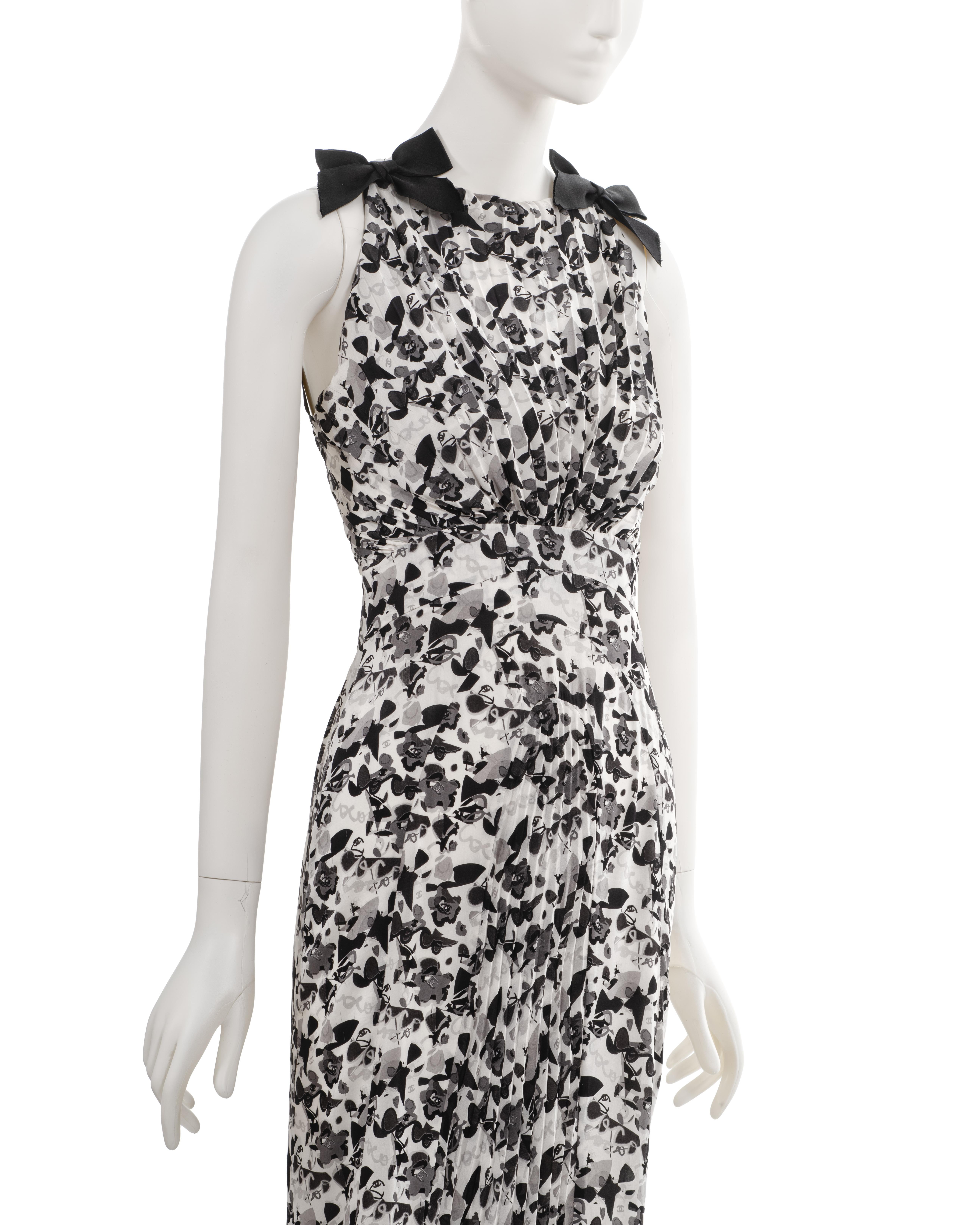 Chanel by Karl Lagerfeld white printed silk evening dress with bows, ss 2005  For Sale 1