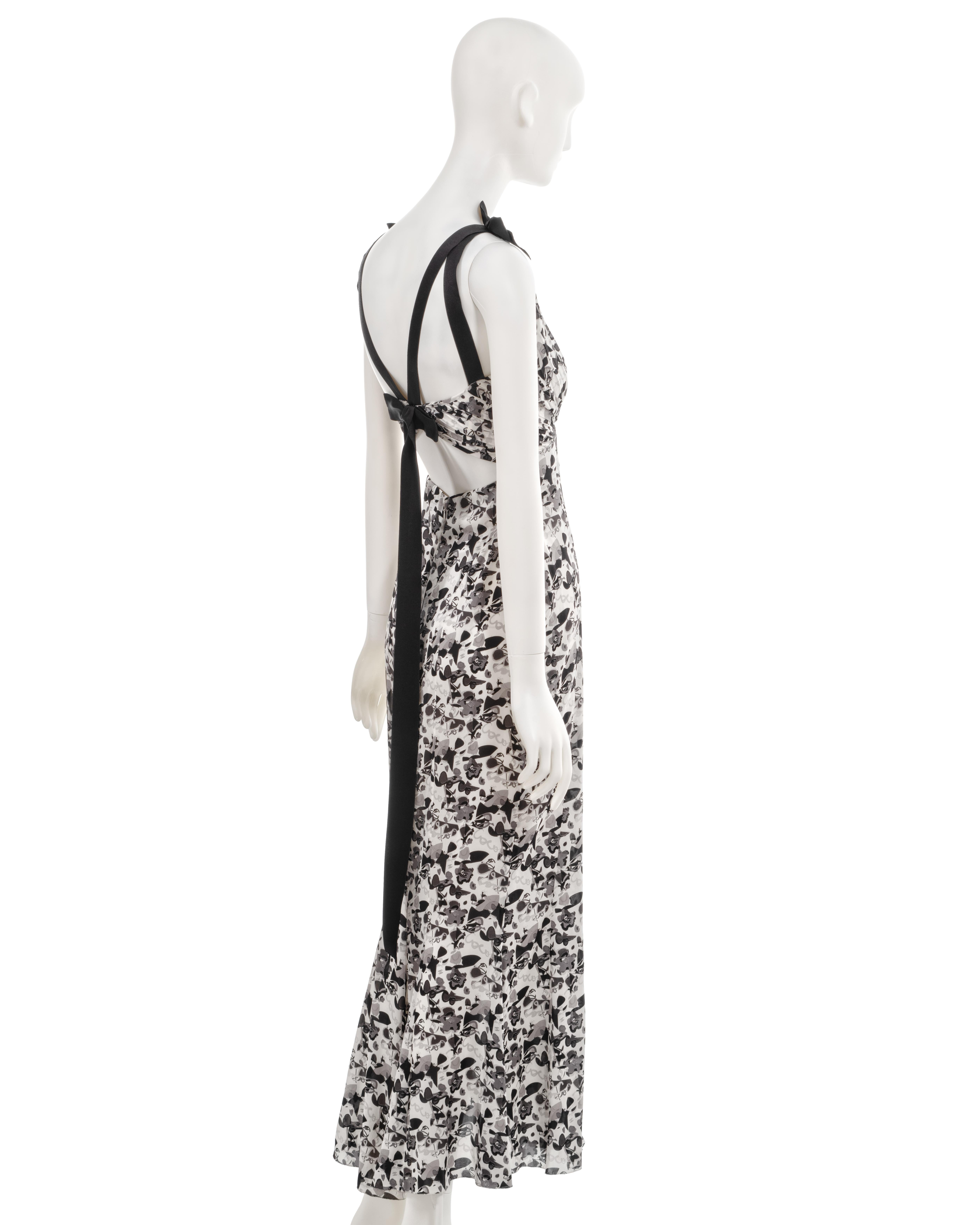 Chanel by Karl Lagerfeld white printed silk evening dress with bows, ss 2005  For Sale 3
