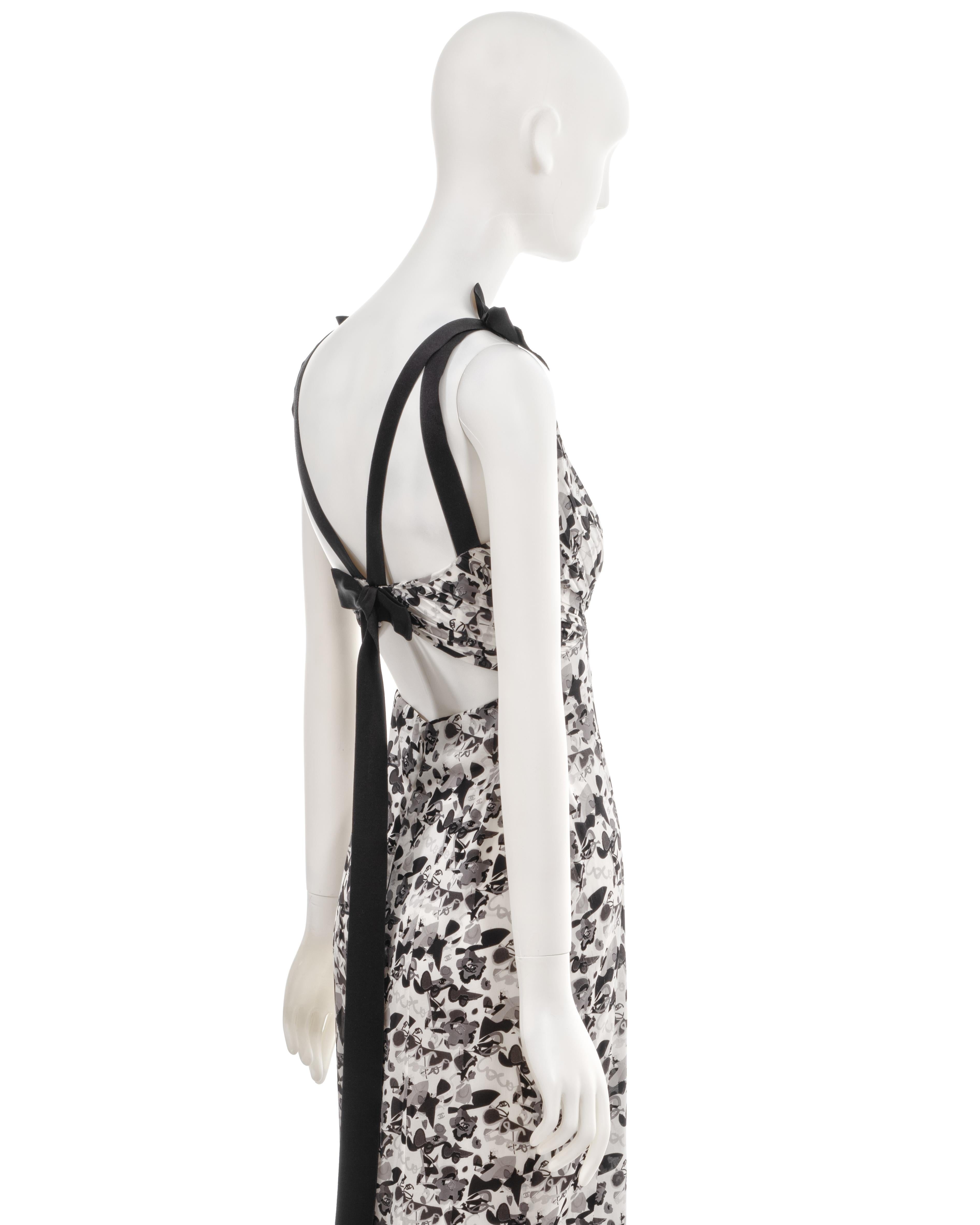 Chanel by Karl Lagerfeld white printed silk evening dress with bows, ss 2005  For Sale 4