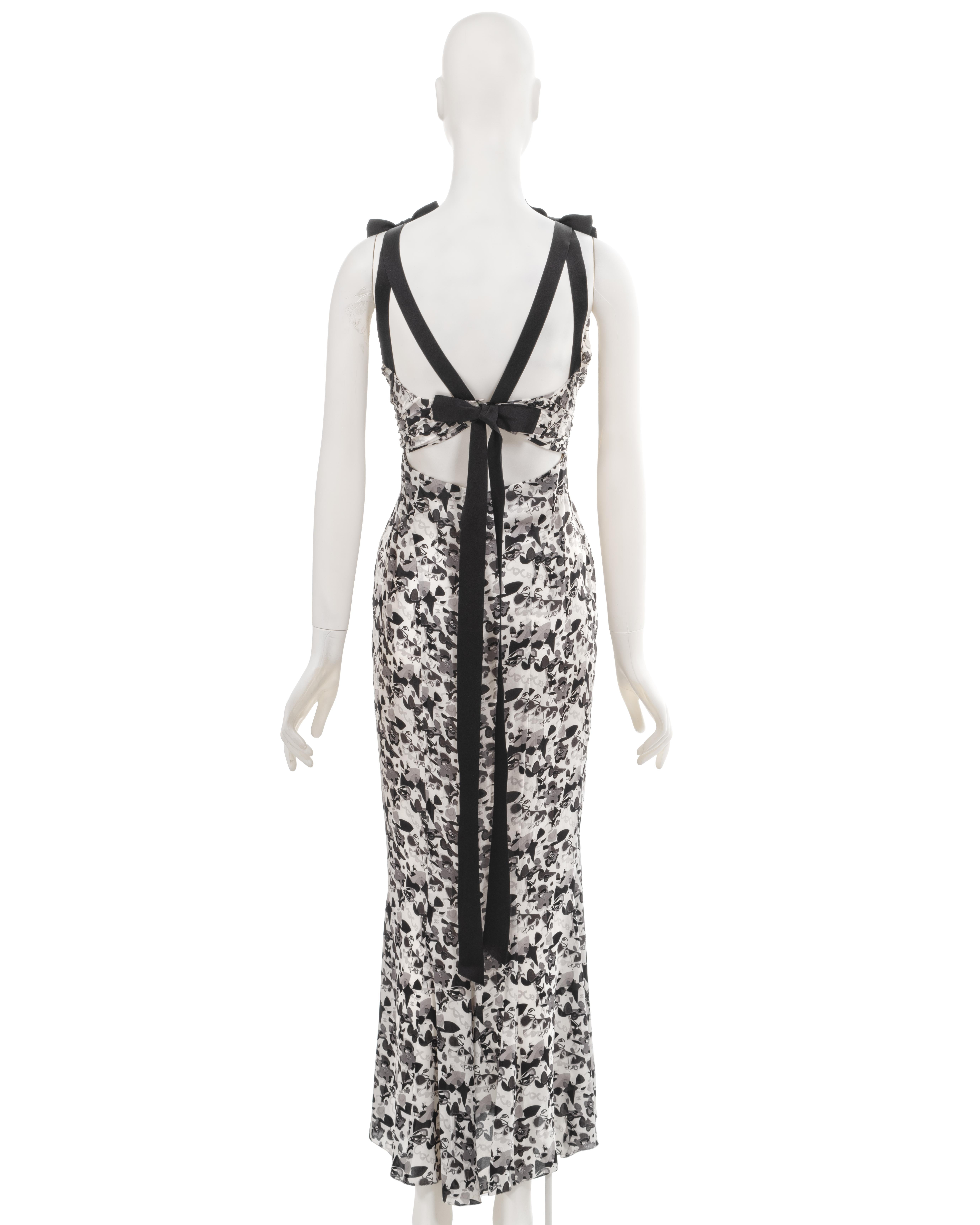Chanel by Karl Lagerfeld white printed silk evening dress with bows, ss 2005  For Sale 5