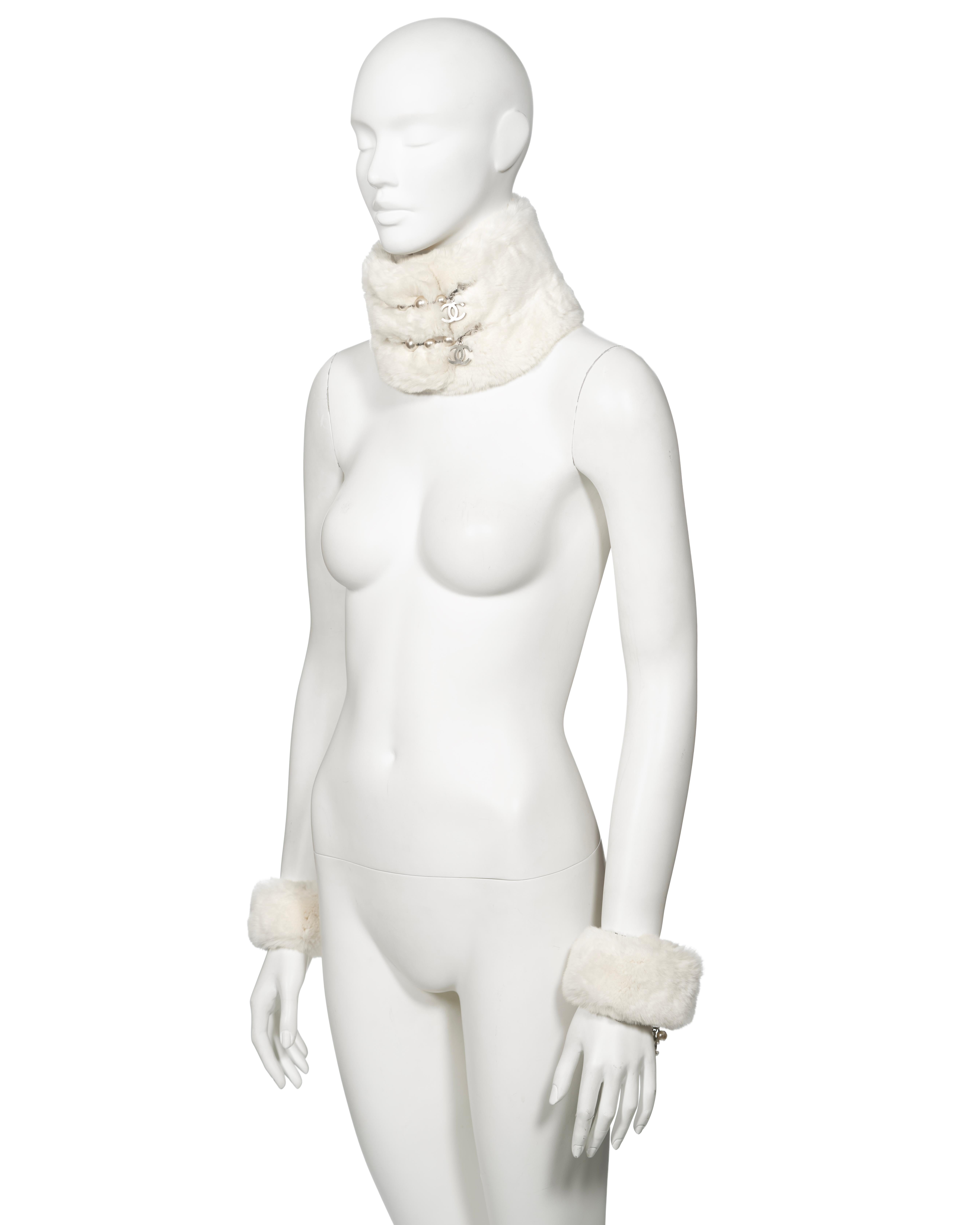 Chanel by Karl Lagerfeld White Rabbit Fur Collar and Cuffs, fw 2003 For Sale 4