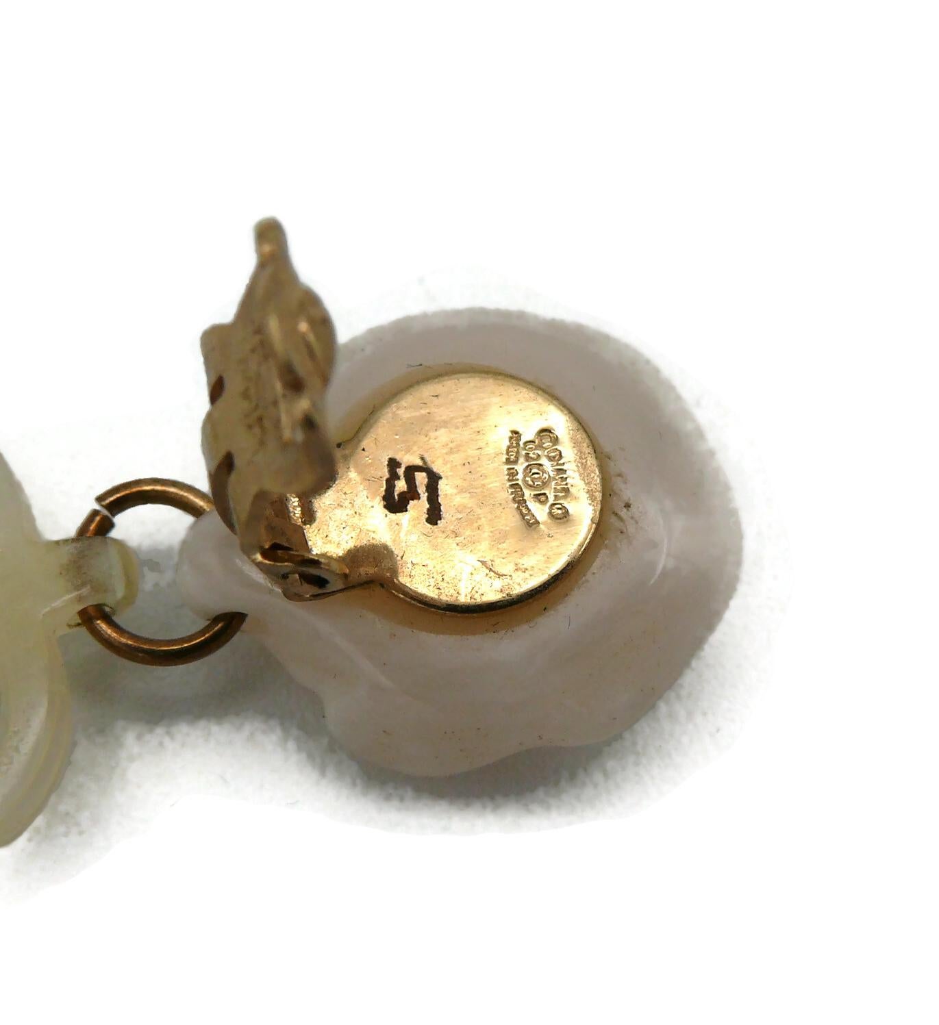 CHANEL by KARL LAGERFELD White Resin Camellia CC Dangling Earrings, Spring 2002 6