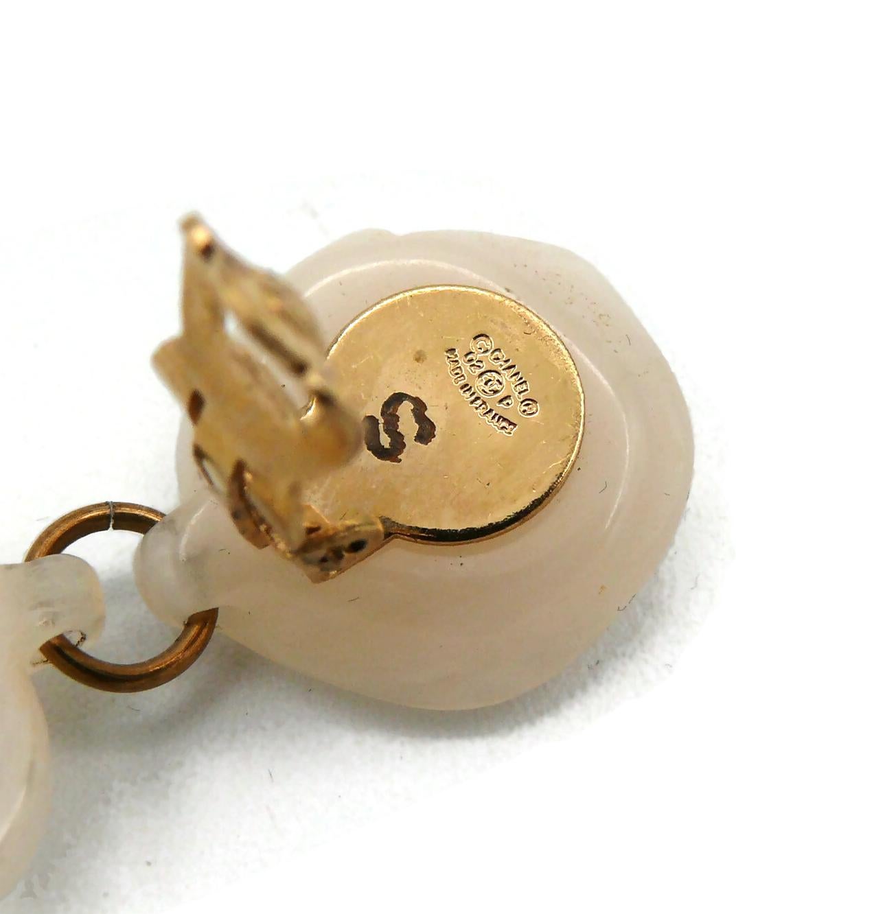 CHANEL by KARL LAGERFELD White Resin Camellia CC Dangling Earrings, Spring 2002 7