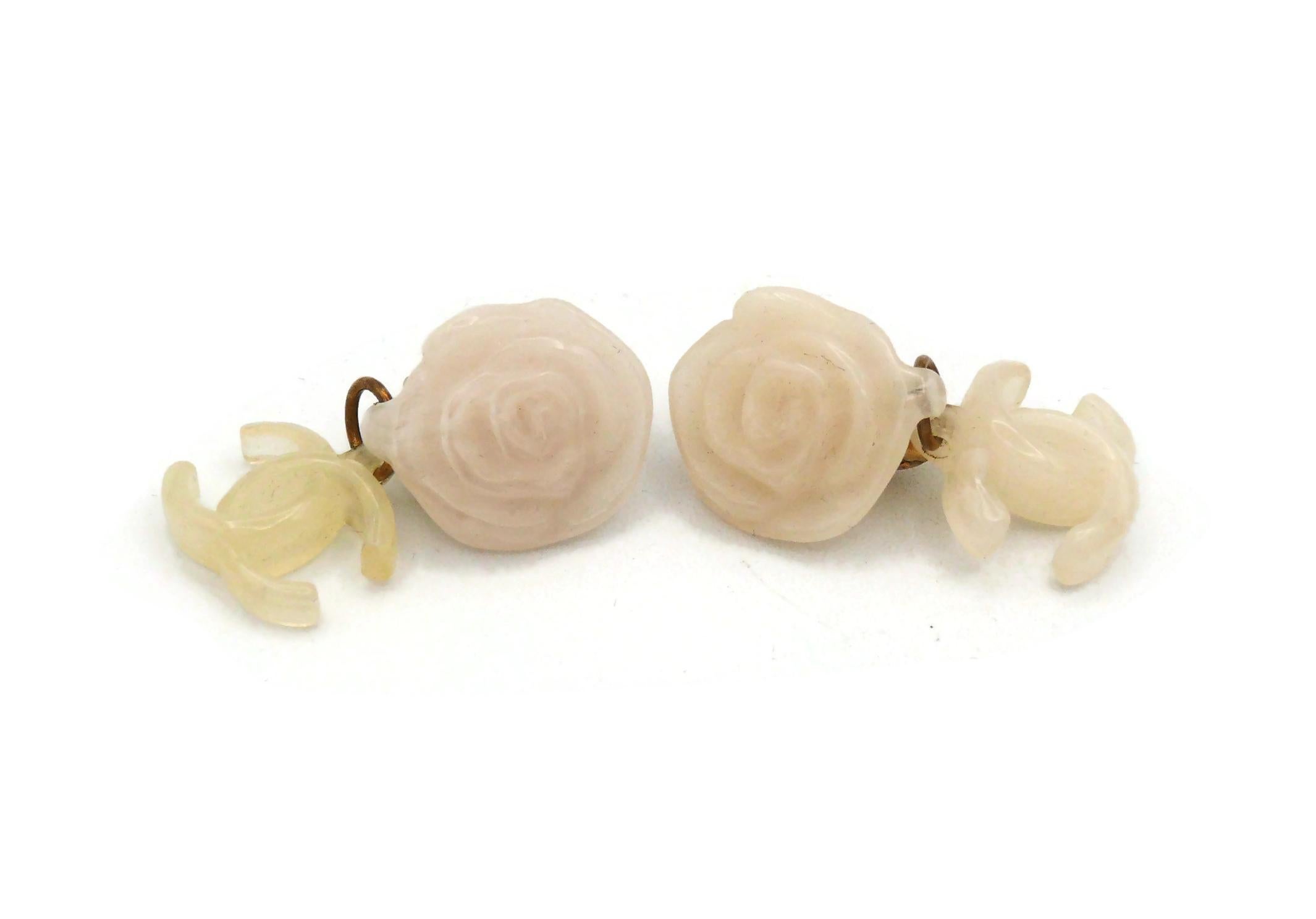 CHANEL by KARL LAGERFELD White Resin Camellia CC Dangling Earrings, Spring 2002 2