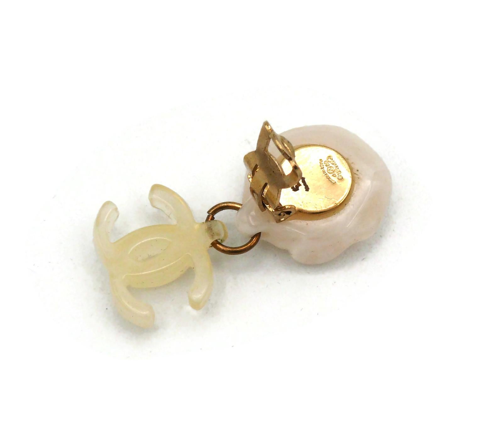 CHANEL by KARL LAGERFELD White Resin Camellia CC Dangling Earrings, Spring 2002 4