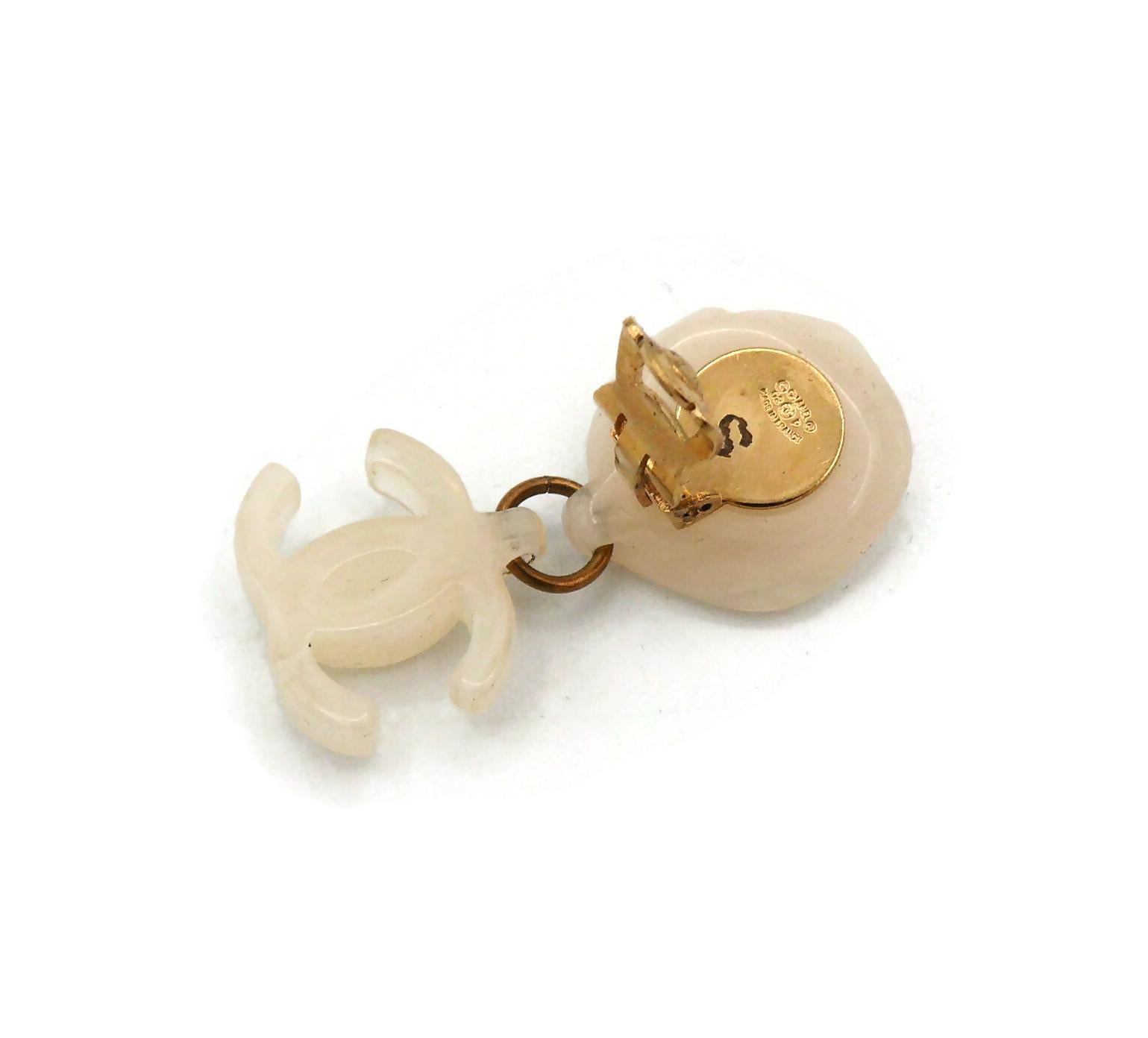 CHANEL by KARL LAGERFELD White Resin Camellia CC Dangling Earrings, Spring 2002 5