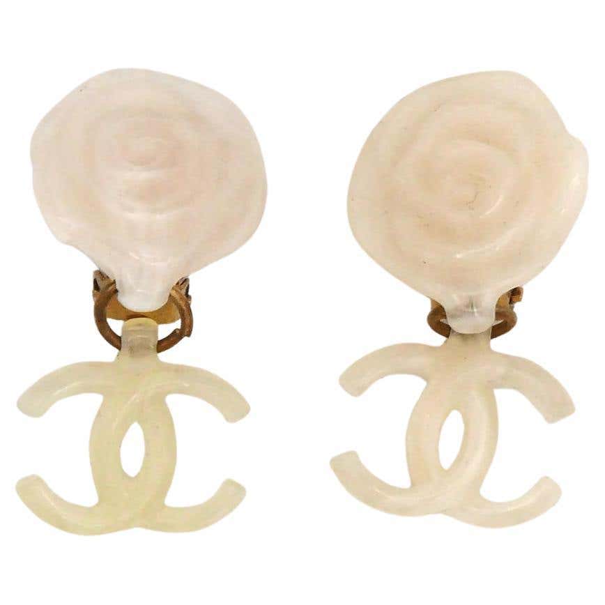 Spring View Cc CHANEL by KARL LAGERFELD White Resin Camellia CC Dangling Earrings ...