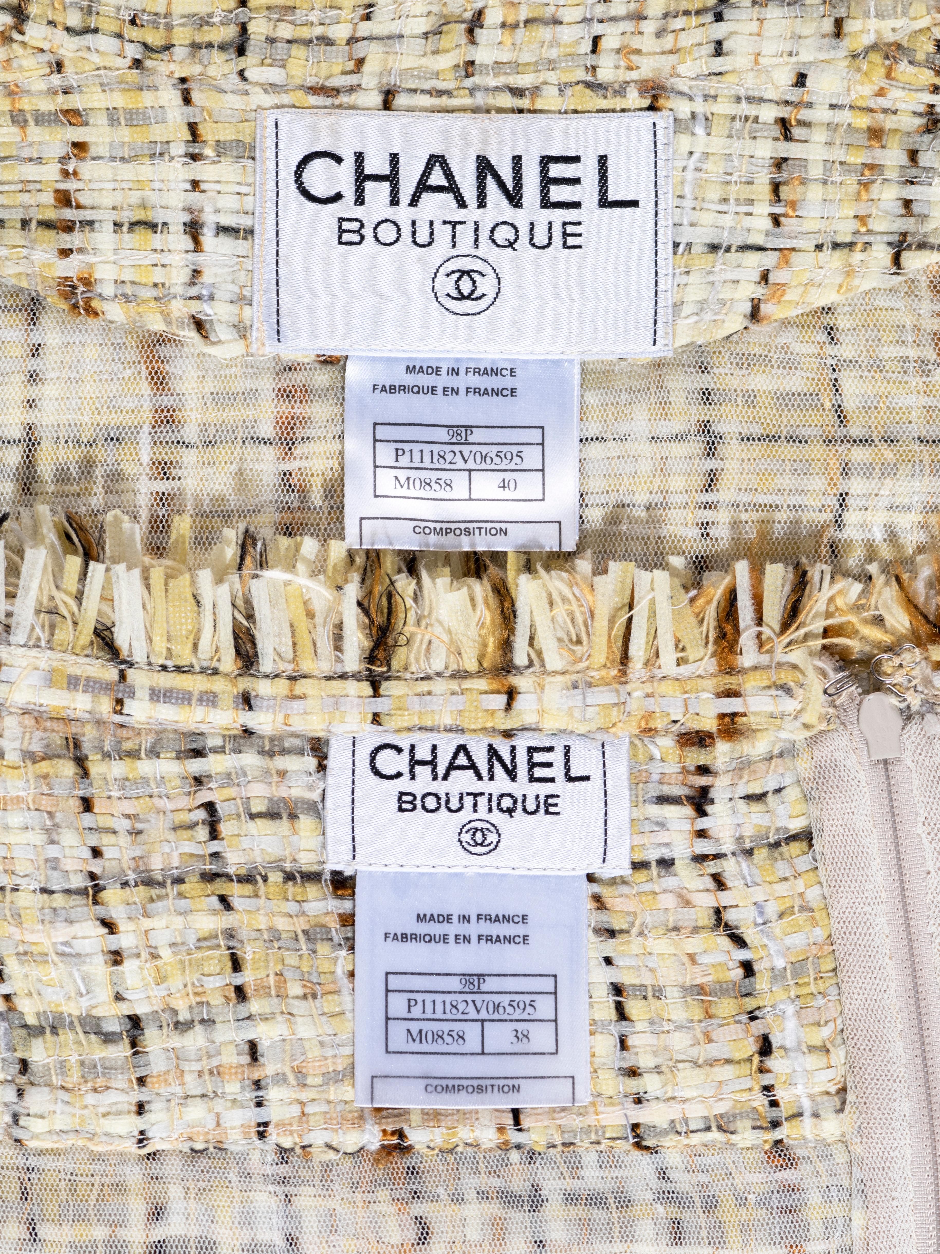 Chanel by Karl Lagerfeld yellow tweed jacket and skirt suit, ss 1998 For Sale 4