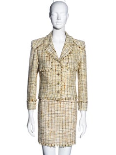 Chanel by Karl Lagerfeld yellow tweed jacket and skirt suit, ss 1998