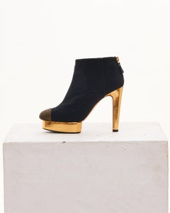 Chanel by Karl Lagerfield Black and gold ankle platform heeled boots