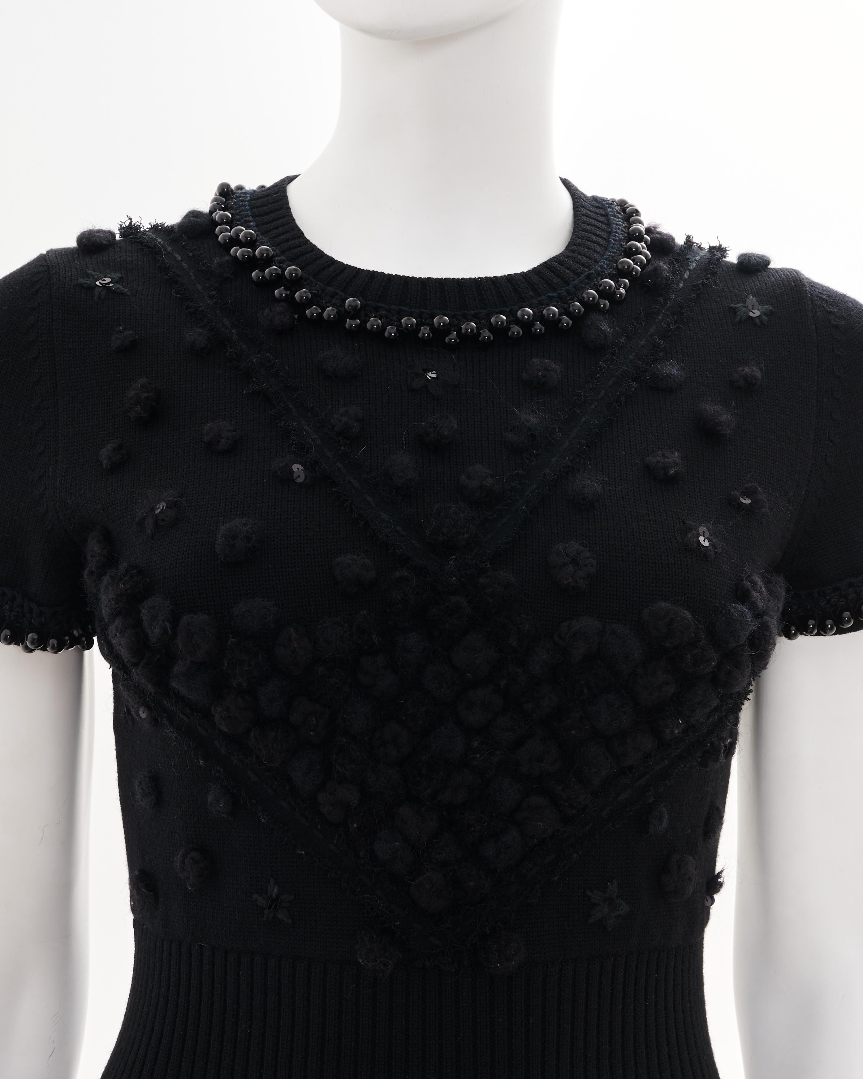 Chanel by Karl Lagerfield Black Cashmere Embellished Dress with Beading Details For Sale 1