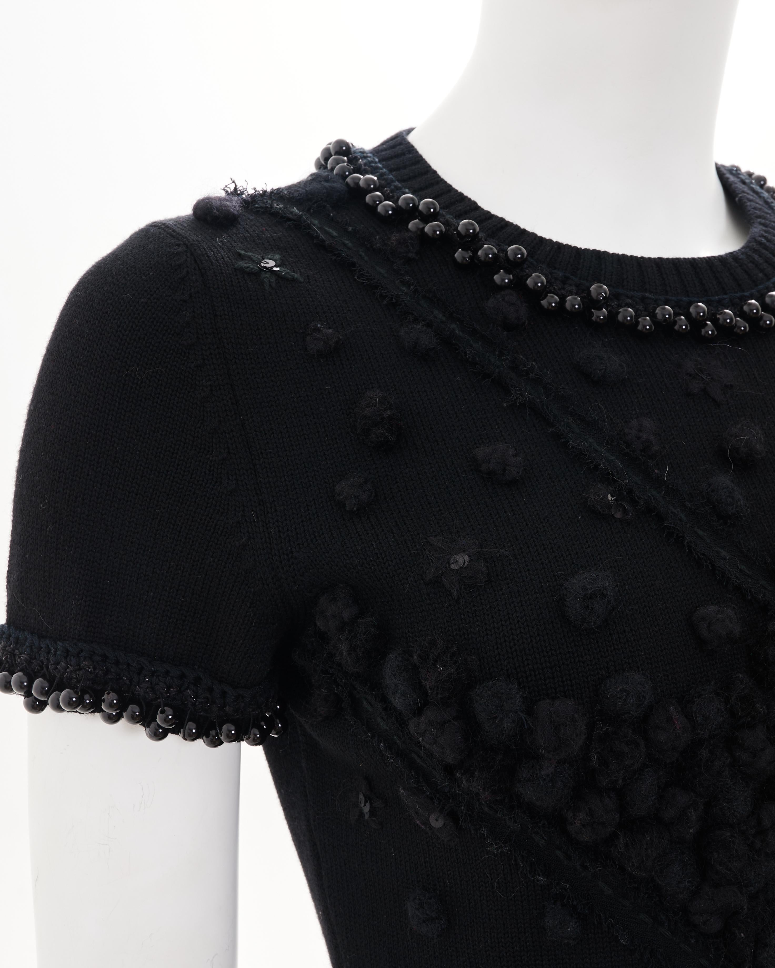 Chanel by Karl Lagerfield Black Cashmere Embellished Dress with Beading Details For Sale 2