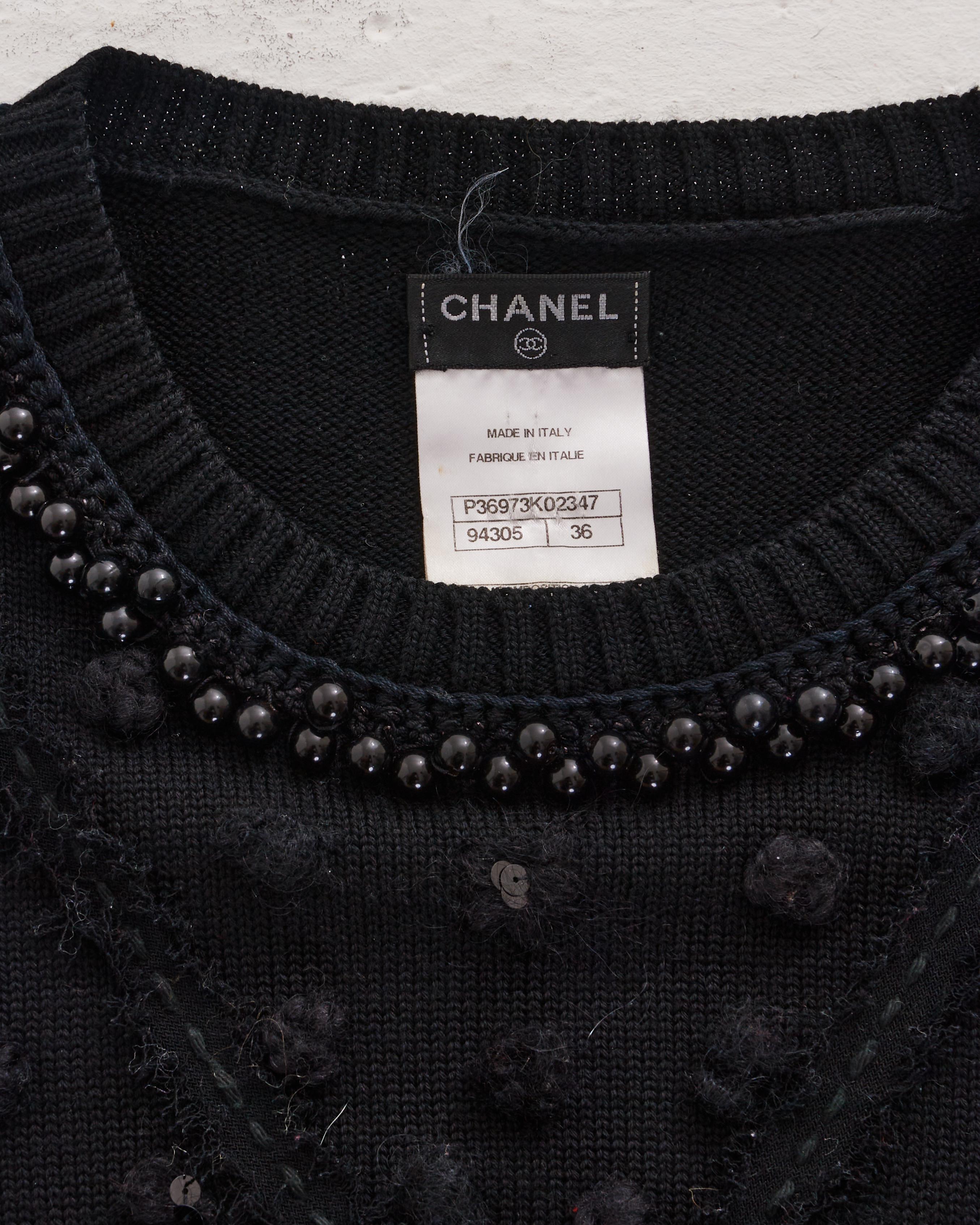 Chanel by Karl Lagerfield Black Cashmere Embellished Dress with Beading Details For Sale 4