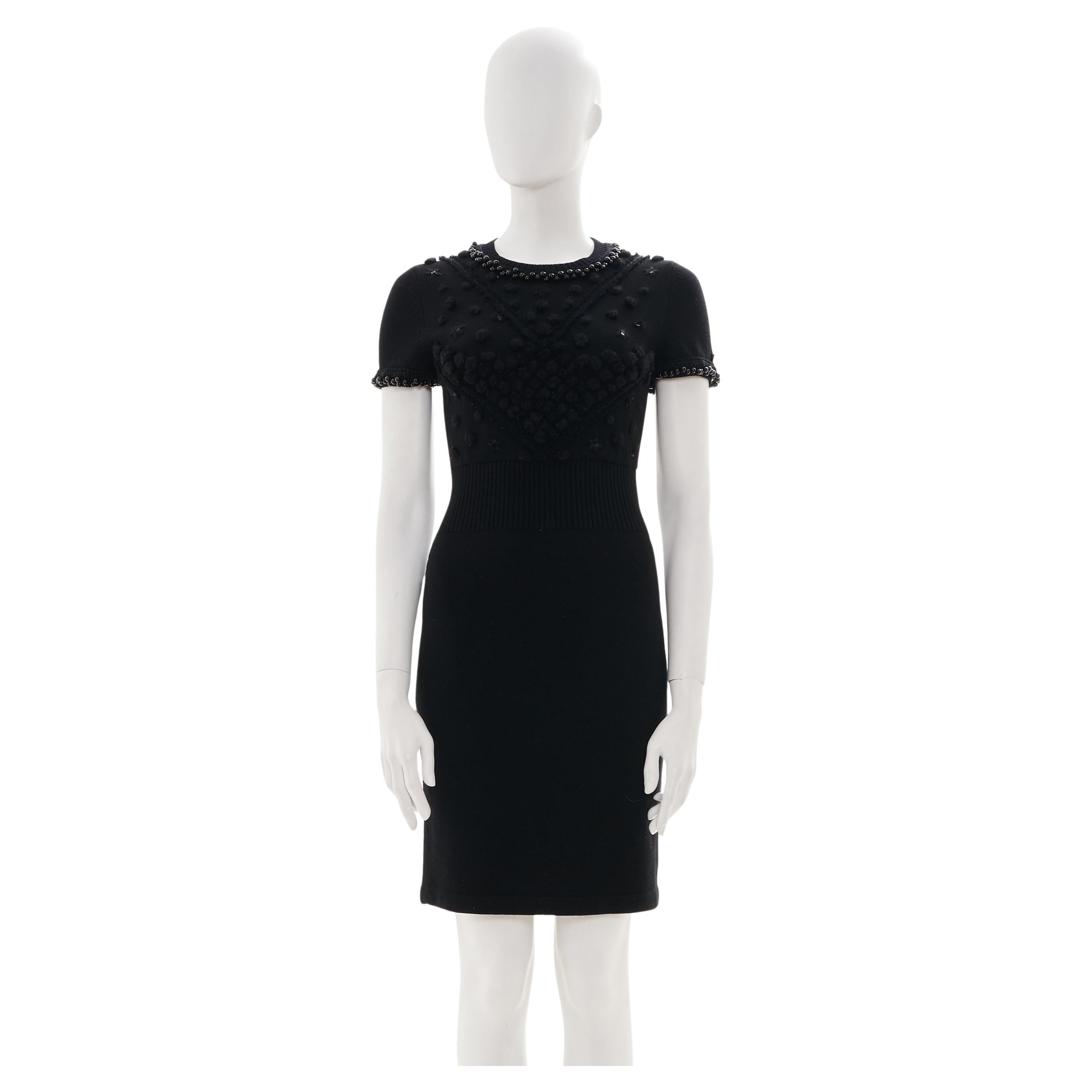 Chanel by Karl Lagerfield Black Cashmere Embellished Dress with Beading Details For Sale