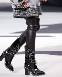 Chanel by Karl Lagerfield F/W2013 Black Leather Chain Obsession Block Heel Boots