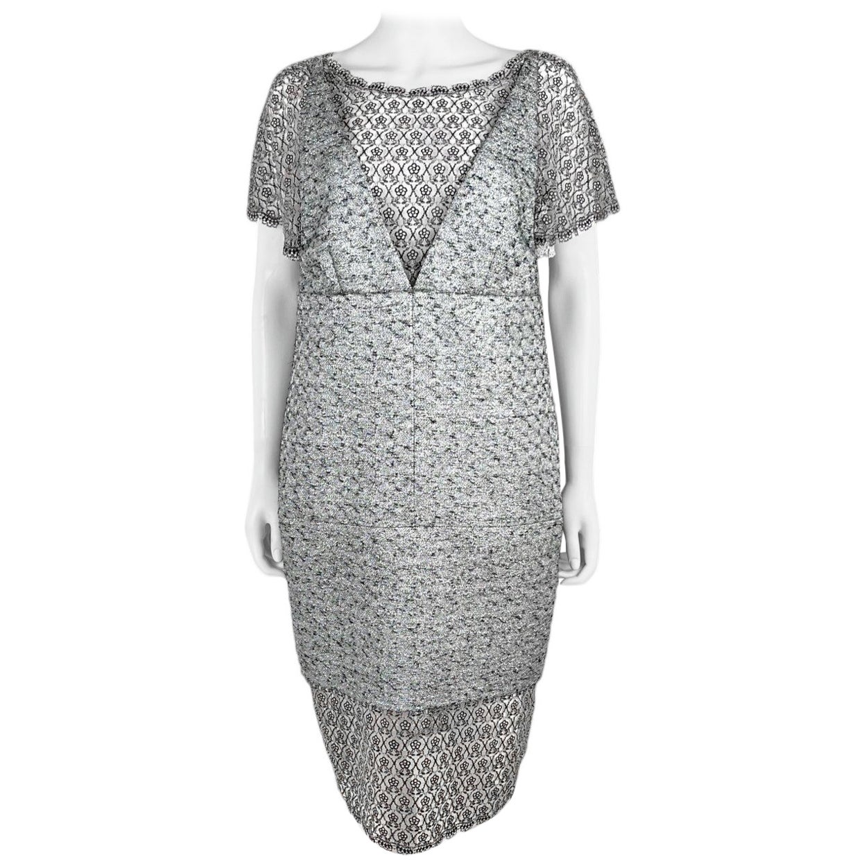 Chanel by Karl Lagerfield Resort 2014 Silver Metallic Tweed & Lace Dress