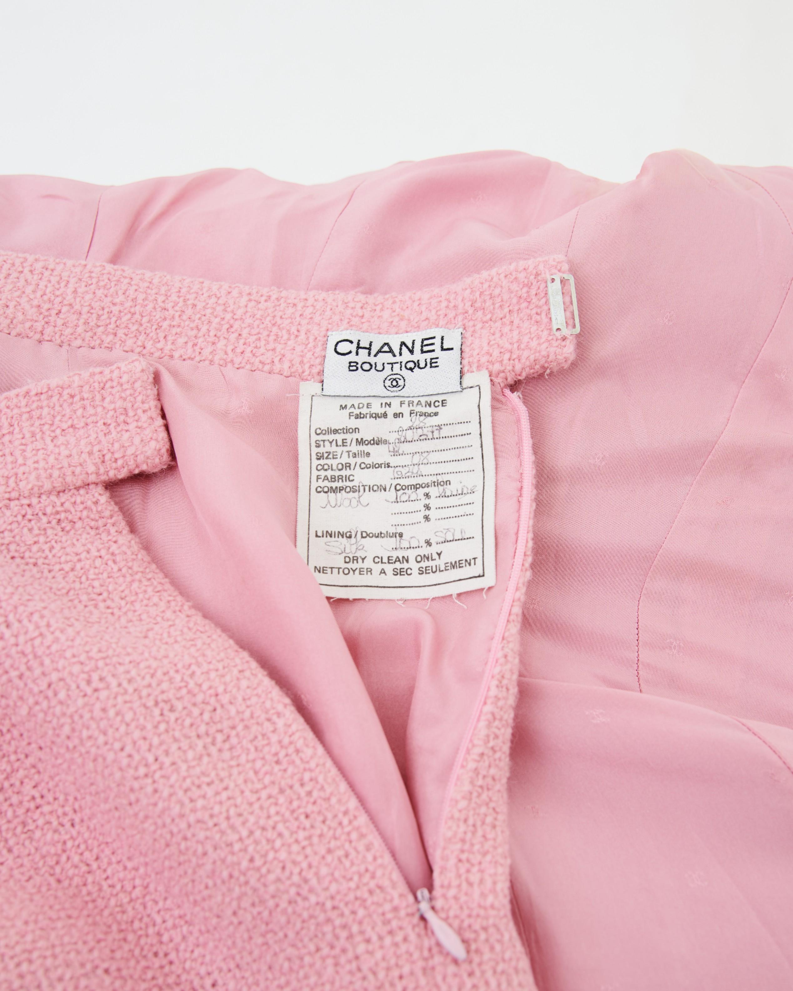 Chanel by Karl Lagerfield S/S 1992 Wolle Rosa Tailleur im Angebot 7