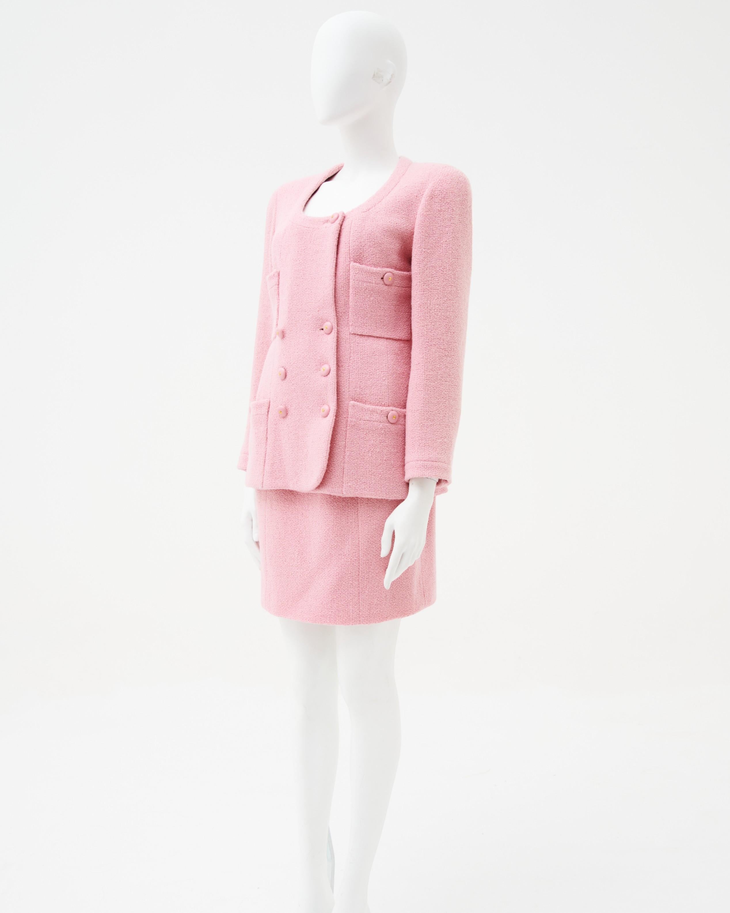 Chanel by Karl Lagerfield S/S 1992 Wolle Rosa Tailleur (Pink) im Angebot