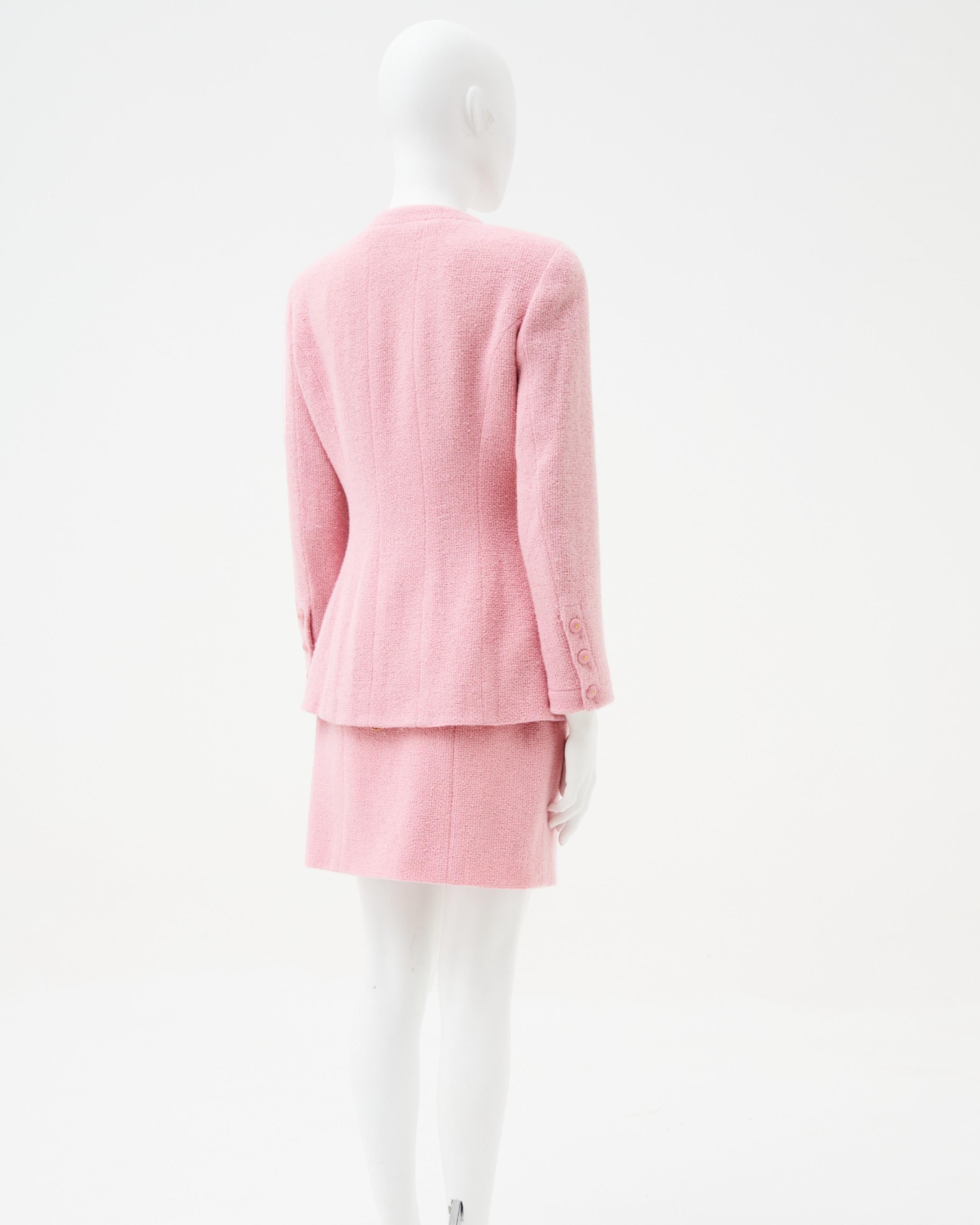 Chanel by Karl Lagerfield S/S 1992 Wolle Rosa Tailleur Damen im Angebot