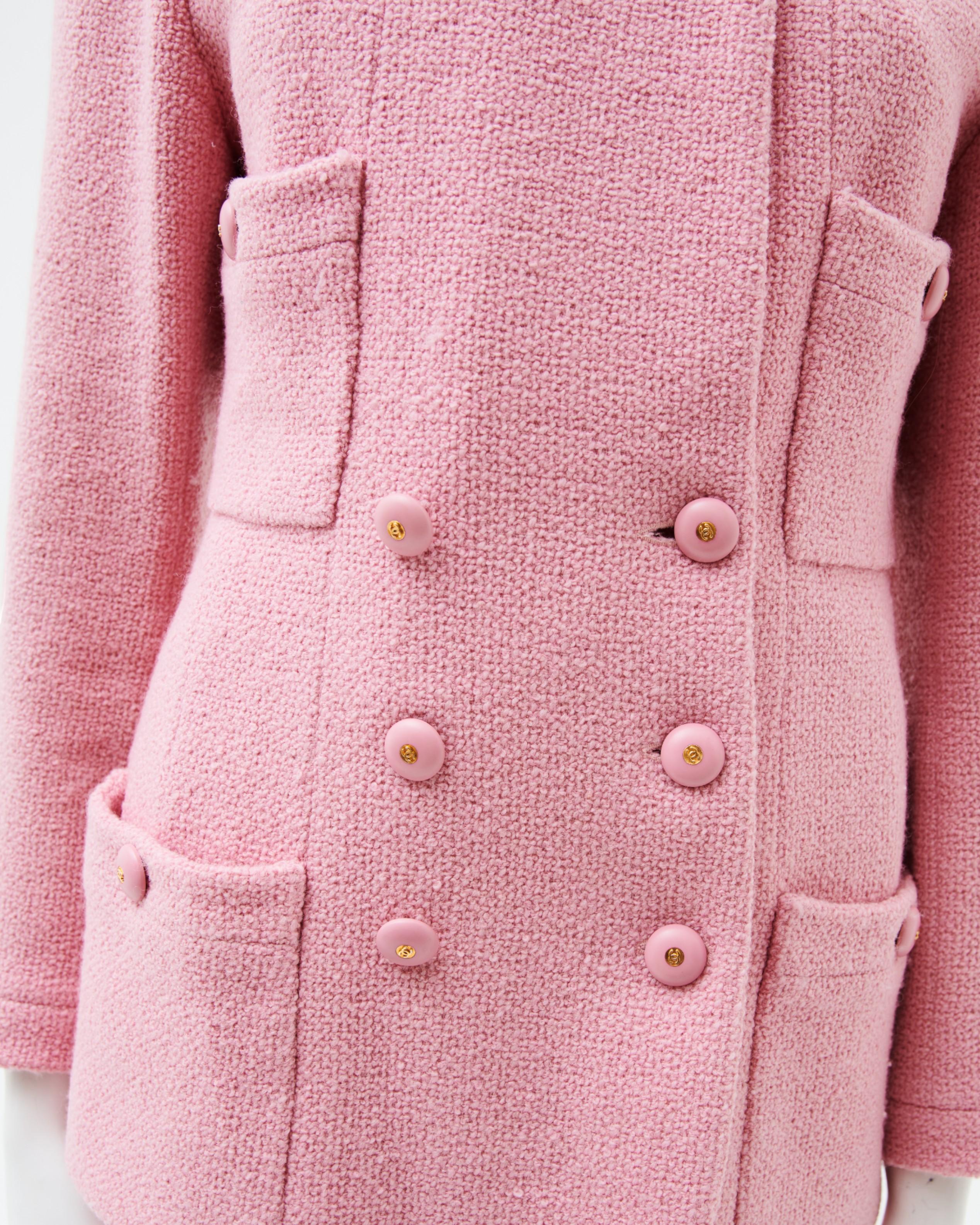 Chanel by Karl Lagerfield S/S 1992 Wolle Rosa Tailleur im Angebot 2