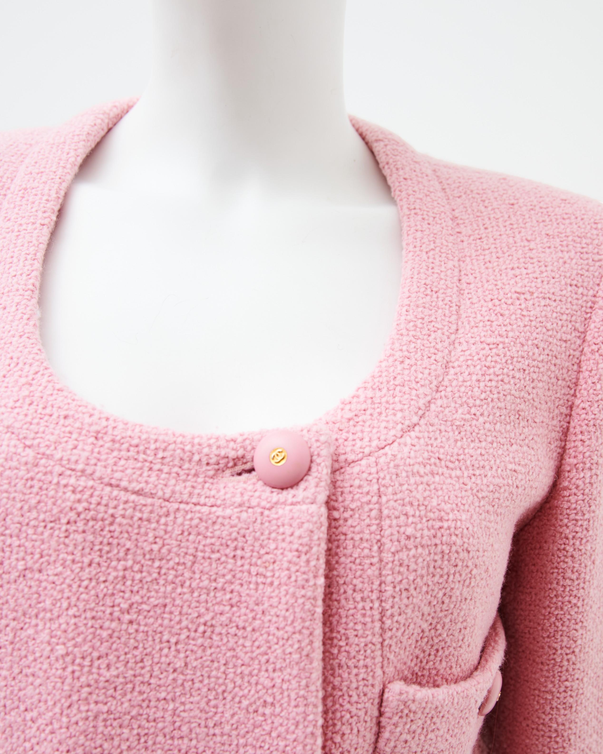 Chanel by Karl Lagerfield S/S 1992 Wolle Rosa Tailleur im Angebot 3