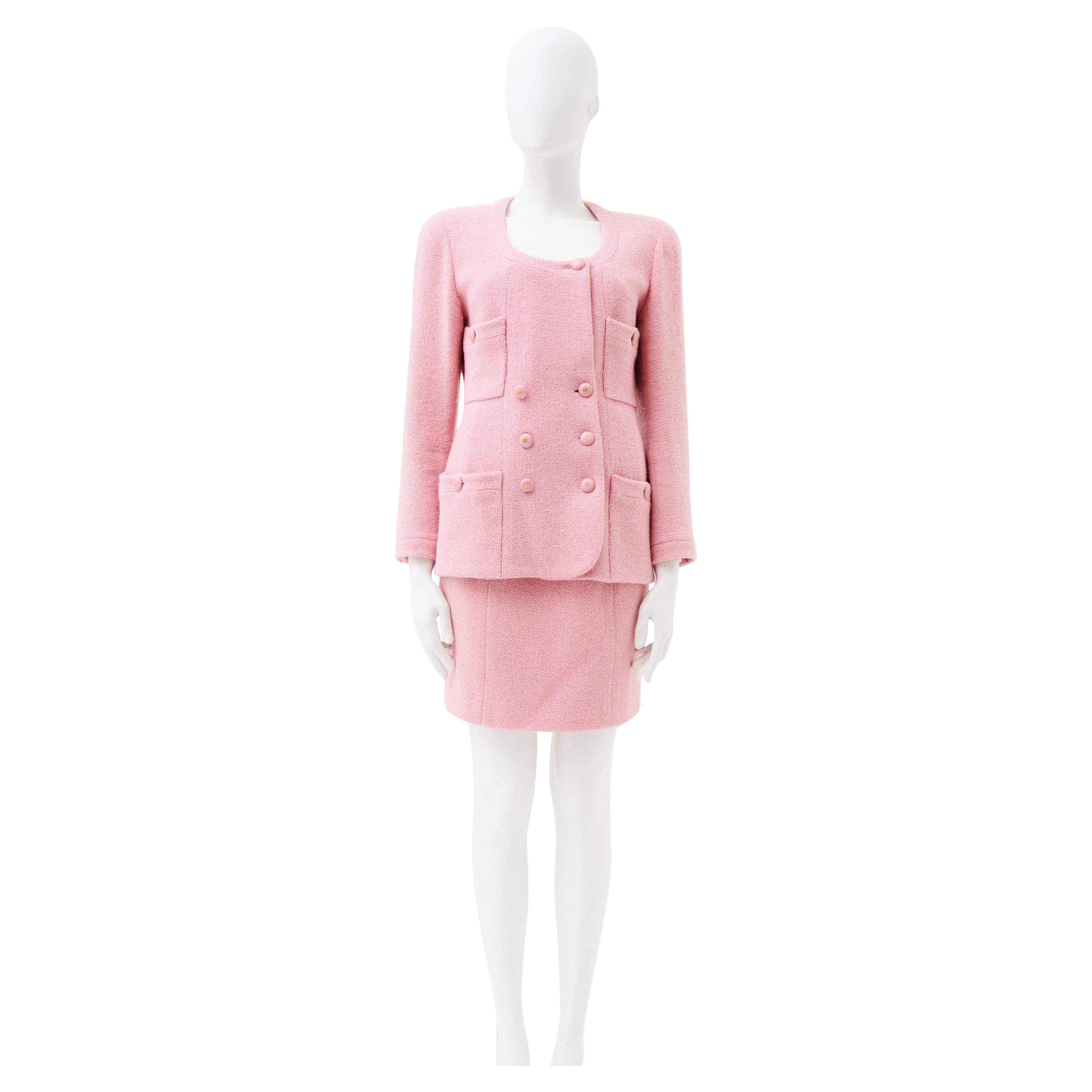 Chanel by Karl Lagerfield S/S 1992 Wolle Rosa Tailleur im Angebot
