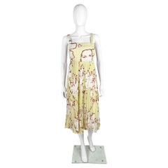 Chanel by Karl Lagerfield S/S 2000 Yellow Silk Pleated Midi Dress Faces Print