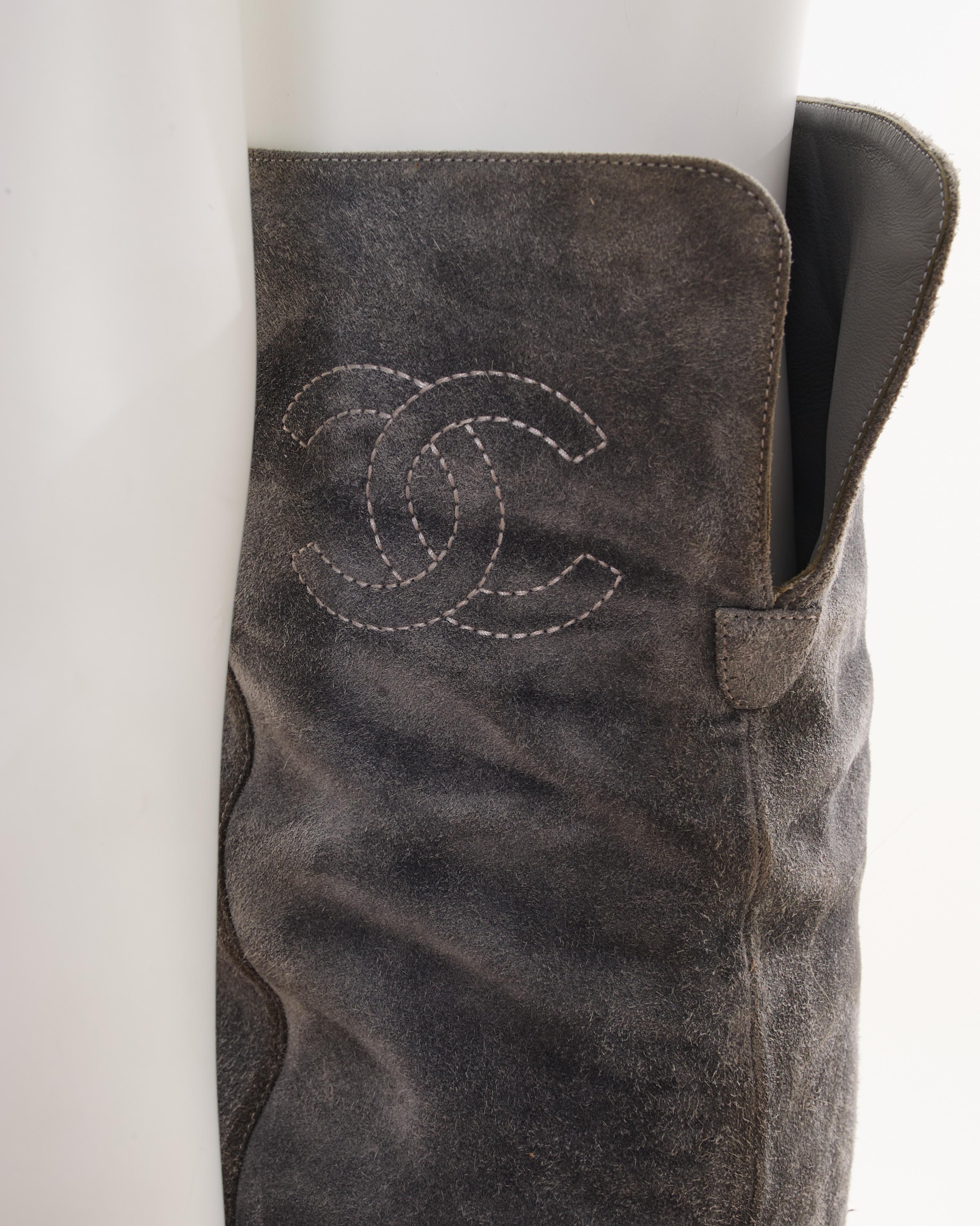 Women's Chanel by Karl Lagerfield Suede High Brown Boots 39 For Sale