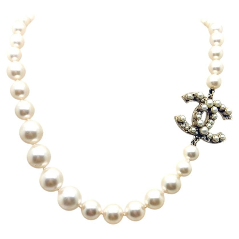 Chanel by Lagerfeld Pearl CC Logo Necklace 2014