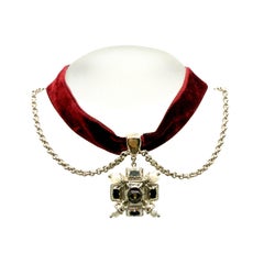 Chanel by Karl Lagerfeld Velvet Choker Necklace, Cruciform Amethyst Glass, 2017