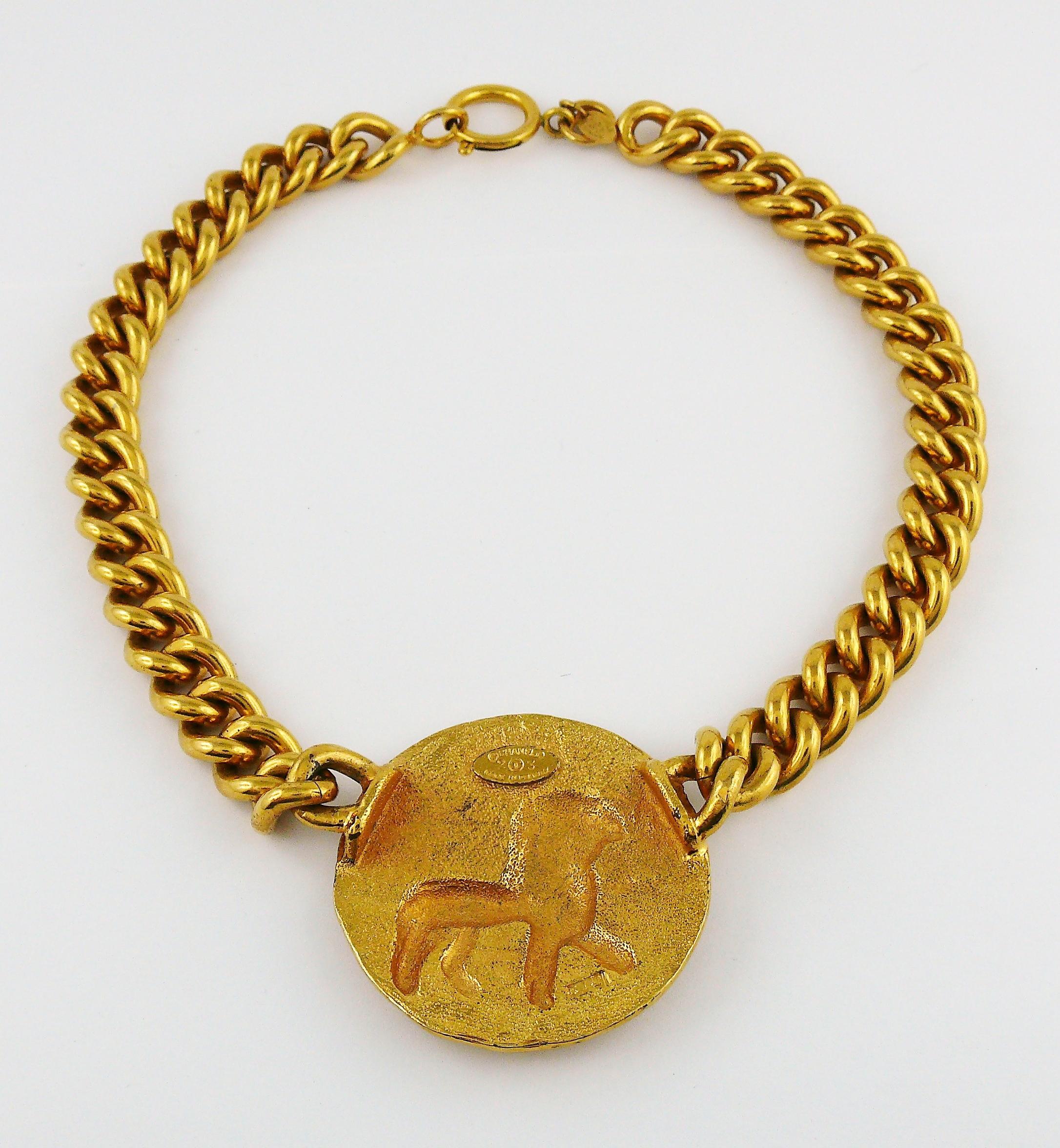 Chanel Vintage Zodiac Lion Medallion Choker Necklace 3