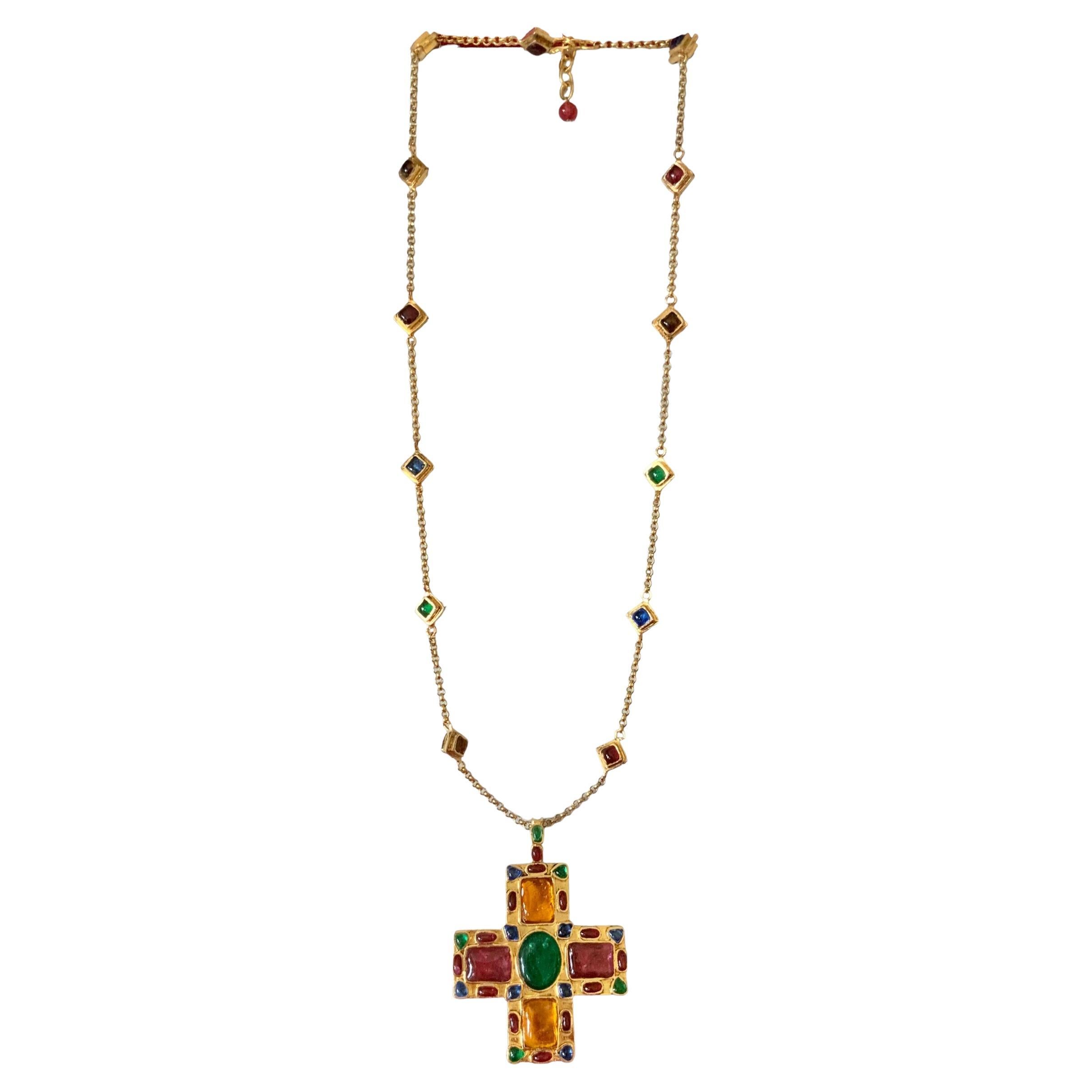 Chanel by Victoire de Castellane Stone Cross Pendant Necklace
