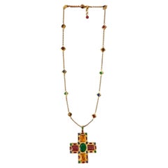 Vintage Chanel by Victoire de Castellane Stone Cross Pendant Necklace