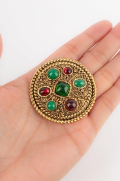 Chanel Byzantine Circular Brooch with Red and Green Cabochons