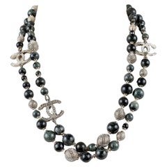 Used Chanel Byzantine Collection Onyx Bead and Gold CC Necklace