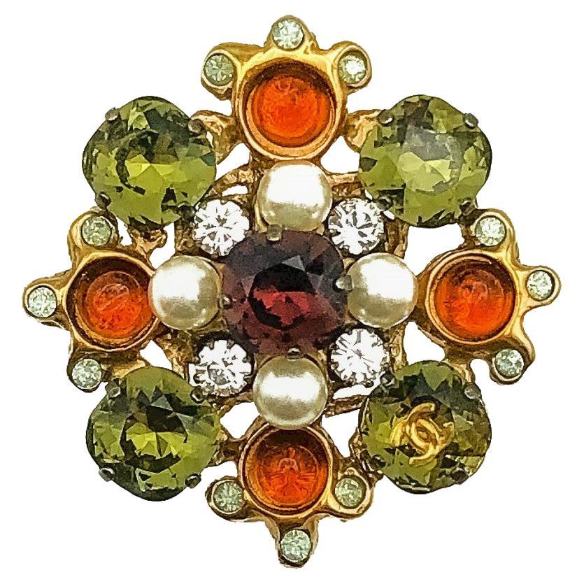 Chanel Byzantine Crystal & Poured Glass CC Brooch 2005 For Sale