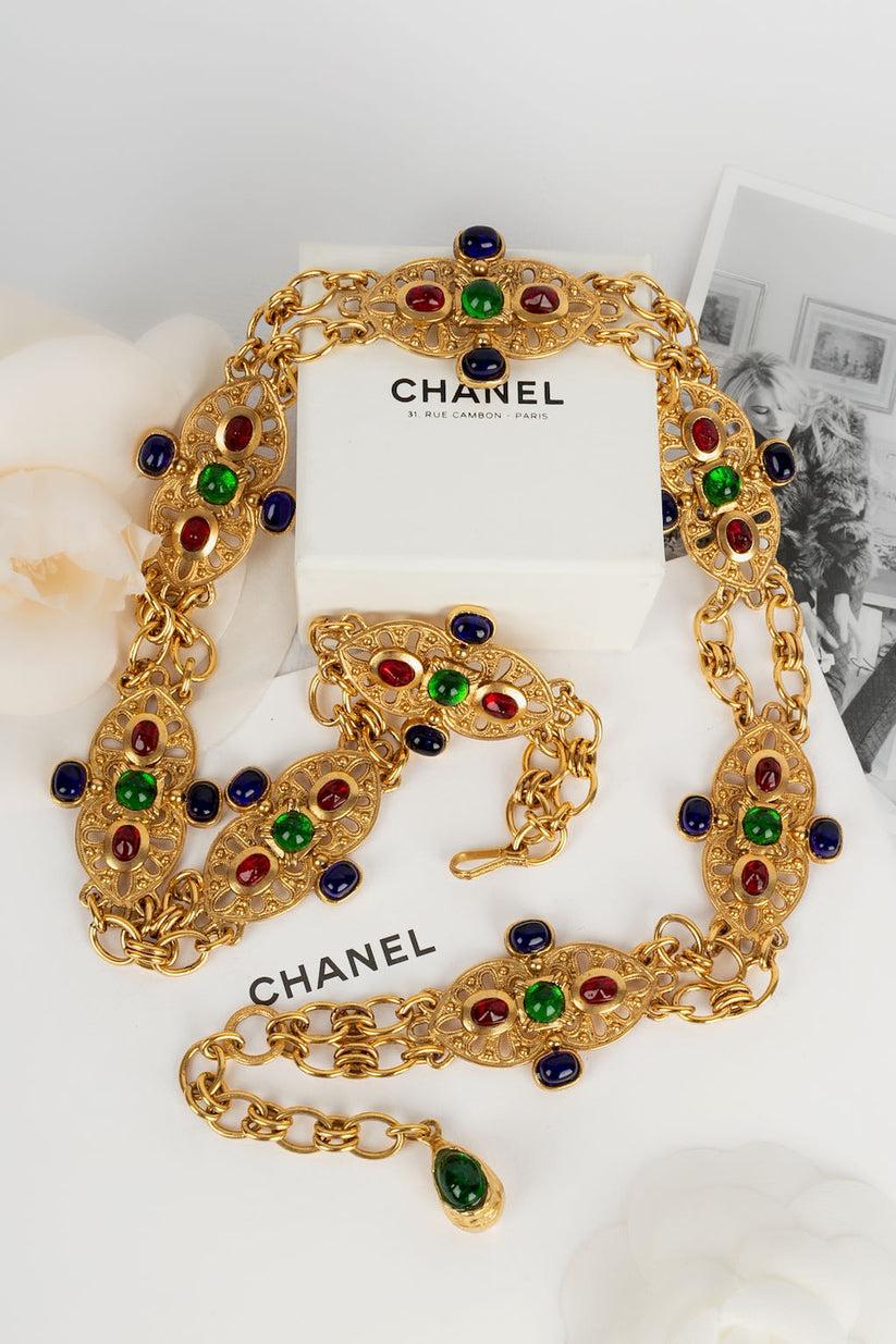 Chanel Byzantine Gold metal paved with multicolored cabochons belt, 1980 6