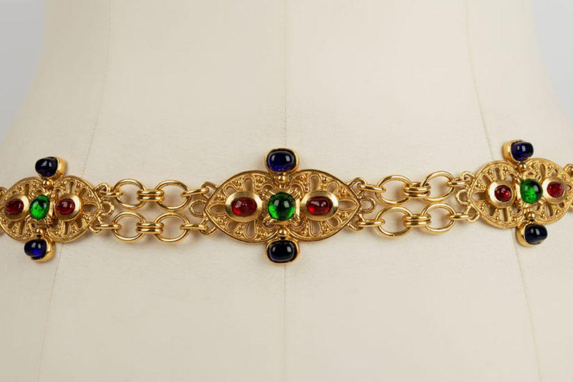 Women's Chanel Byzantine Gold metal paved with multicolored cabochons belt, 1980