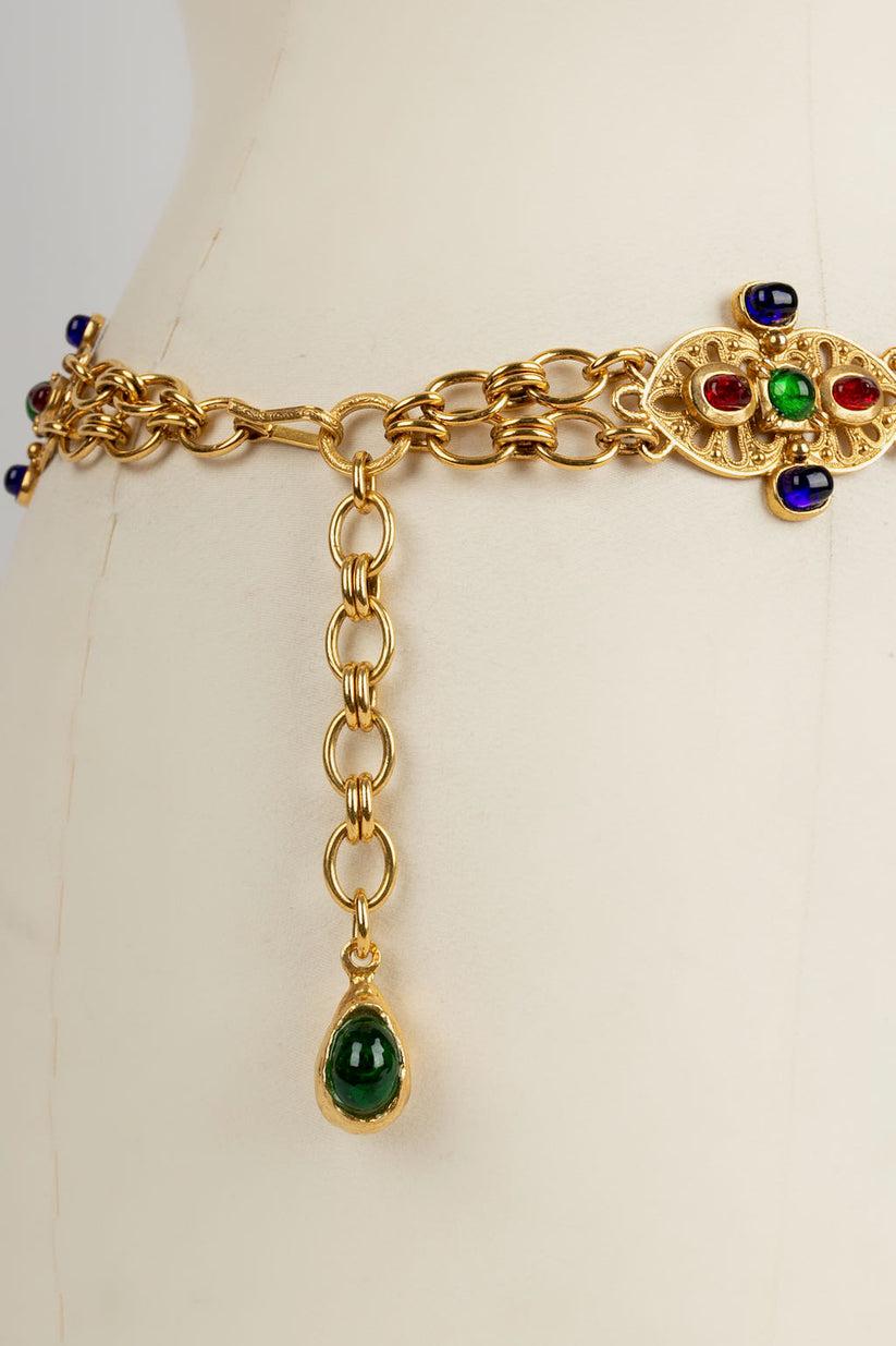 Chanel Byzantine Gold metal paved with multicolored cabochons belt, 1980 1