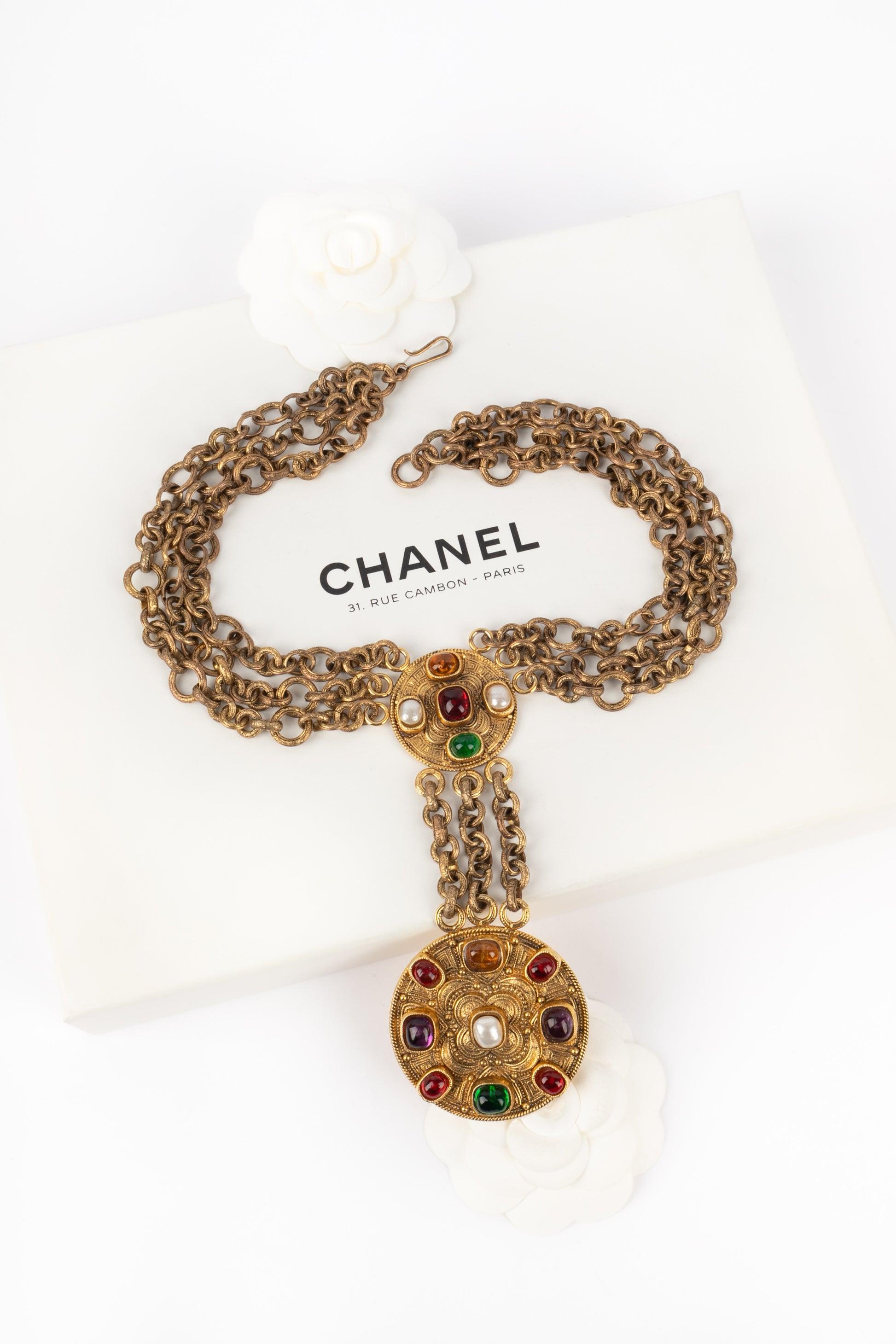 Chanel Byzantine Golden Metal Necklace with Glass Paste, 1984 For Sale 6