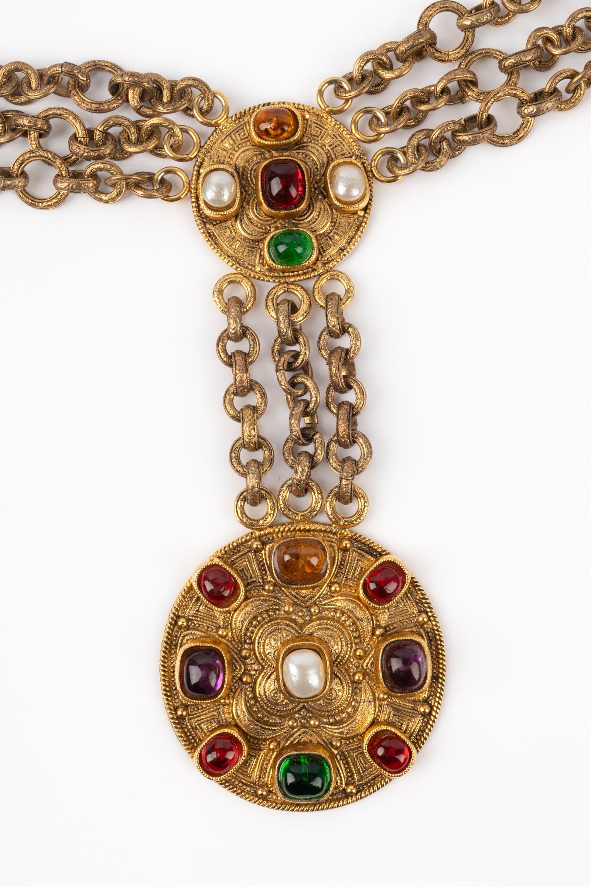 Chanel Byzantine Golden Metal Necklace with Glass Paste, 1984 For Sale 1