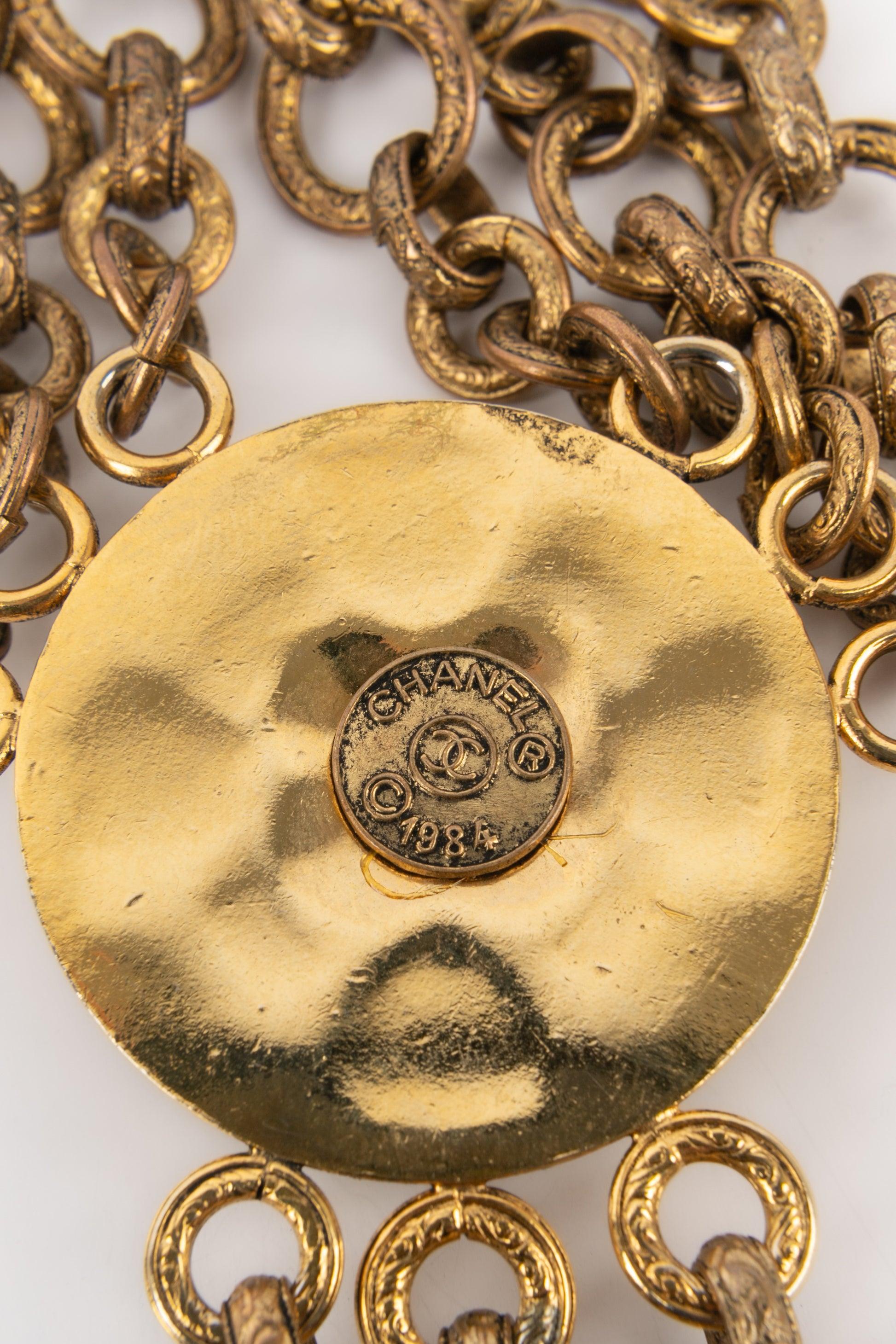 Chanel Byzantine Golden Metal Necklace with Glass Paste, 1984 For Sale 5