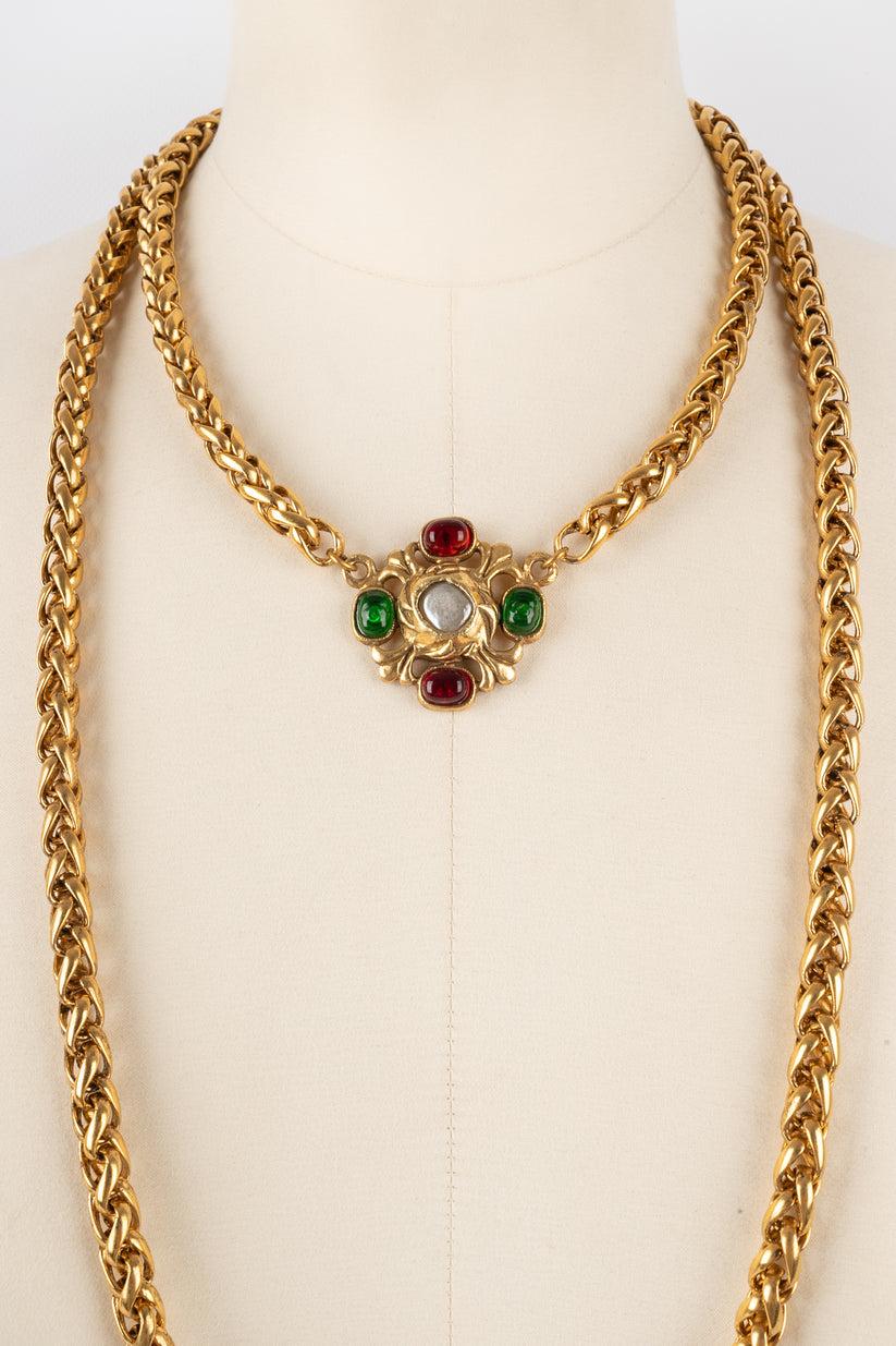 Women's Chanel Byzantine Necklace with Golden Metal and Glass Paste, 1984 For Sale