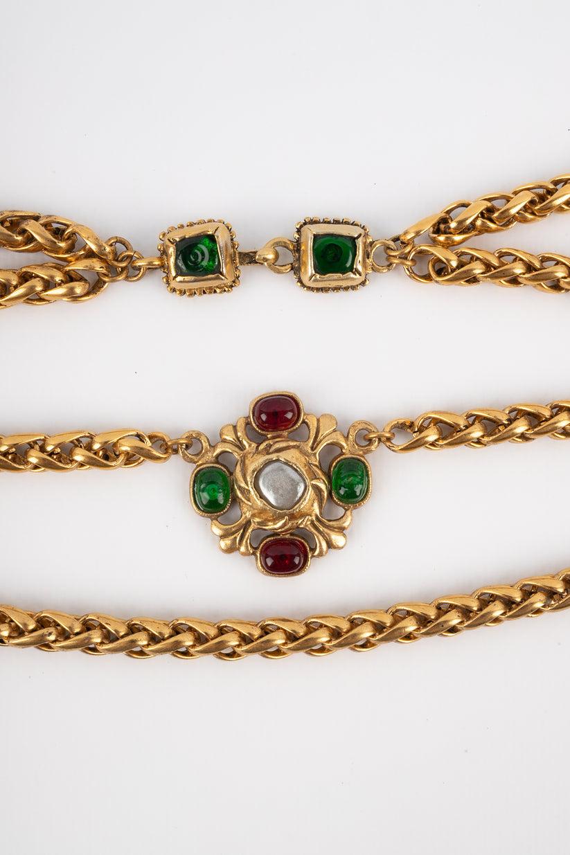 Chanel Byzantine Necklace with Golden Metal and Glass Paste, 1984 For Sale 1