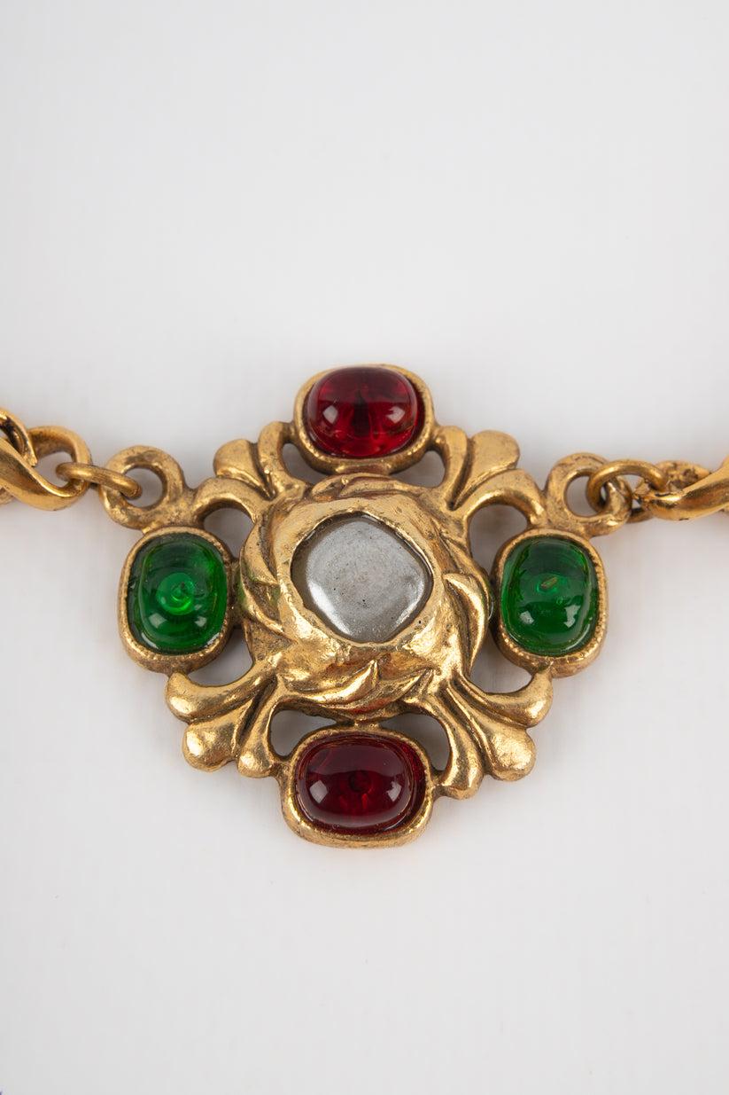 Chanel Byzantine Necklace with Golden Metal and Glass Paste, 1984 For Sale 2