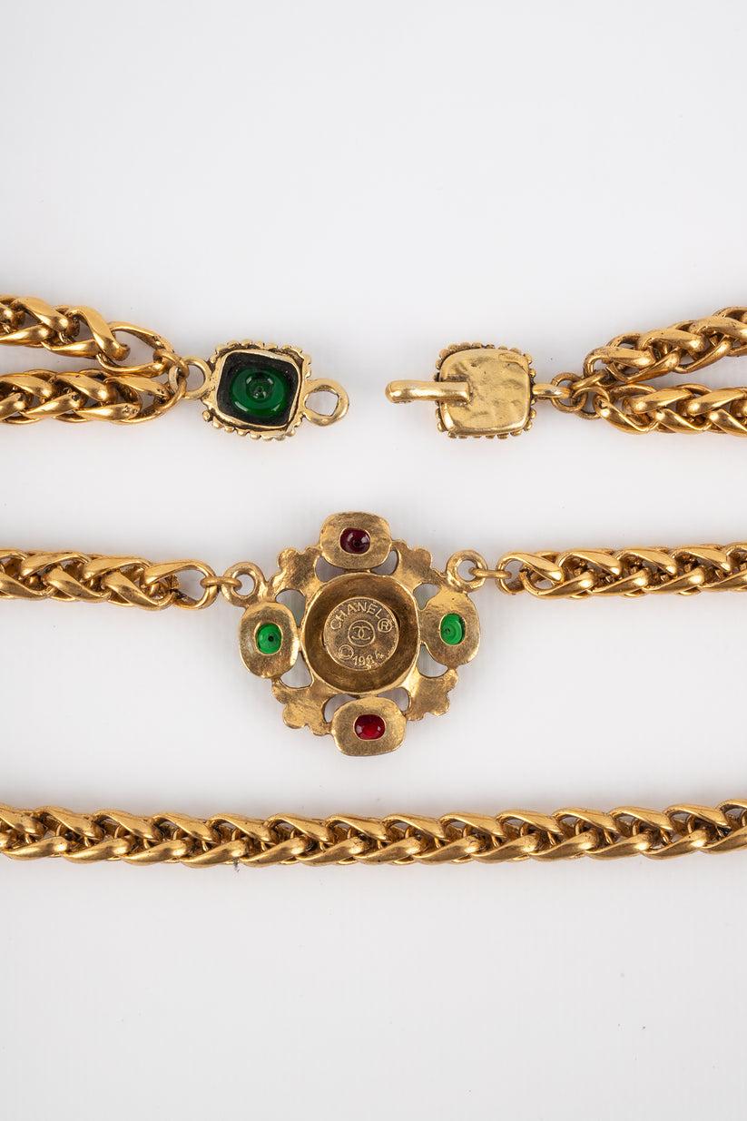 Chanel Byzantine Necklace with Golden Metal and Glass Paste, 1984 For Sale 4