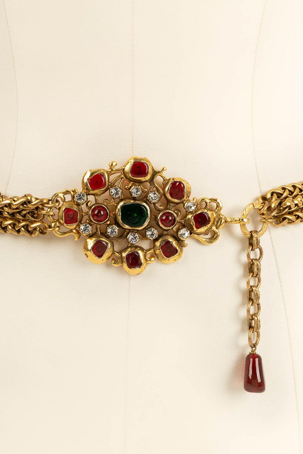 Chanel Byzantine Style Belt in Gold Metal and Colored Glass Paste For Sale 5