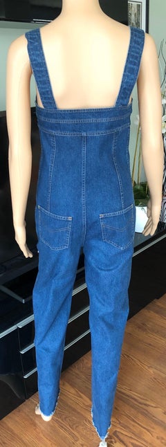 Chanel c. 1990 Vintage Blue Denim Overalls Romper Jumpsuit